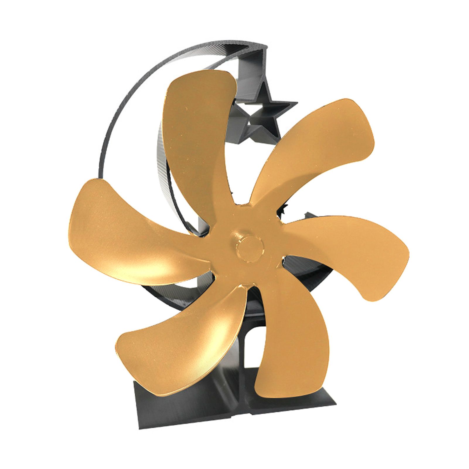 Stove Fan 6 Blades Fireplace Fan Heat Powered Fast Wind Circulation Half Moon Pattern Thermoeletric Fan for Log Burner Gold - Image 6