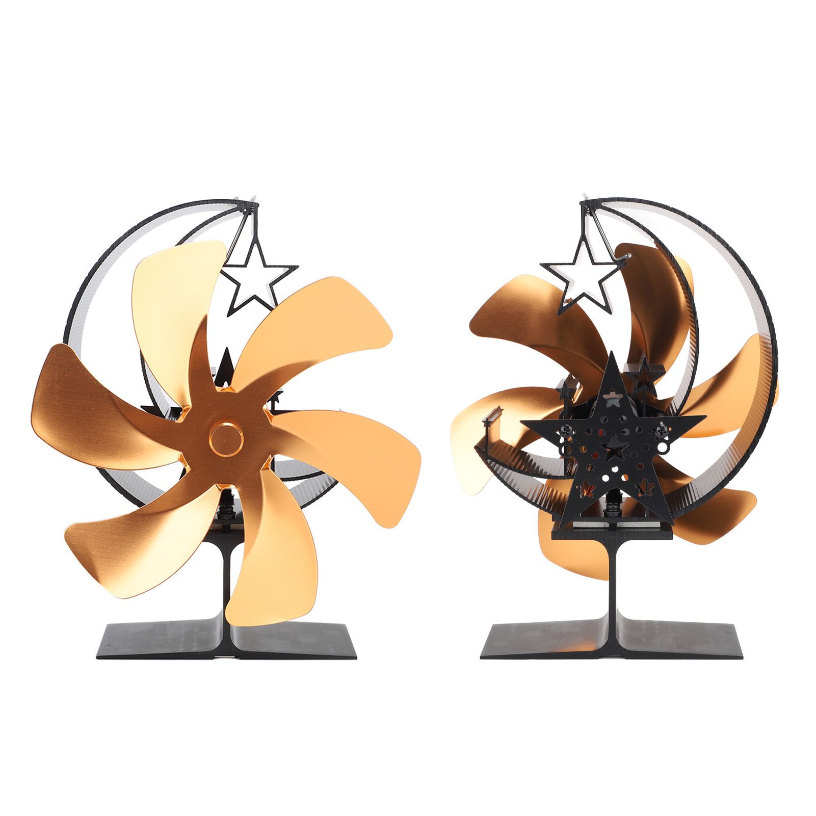 Stove Fan 6 Blades Fireplace Fan Heat Powered Fast Wind Circulation Half Moon Pattern Thermoeletric Fan for Log Burner Gold - Image 7