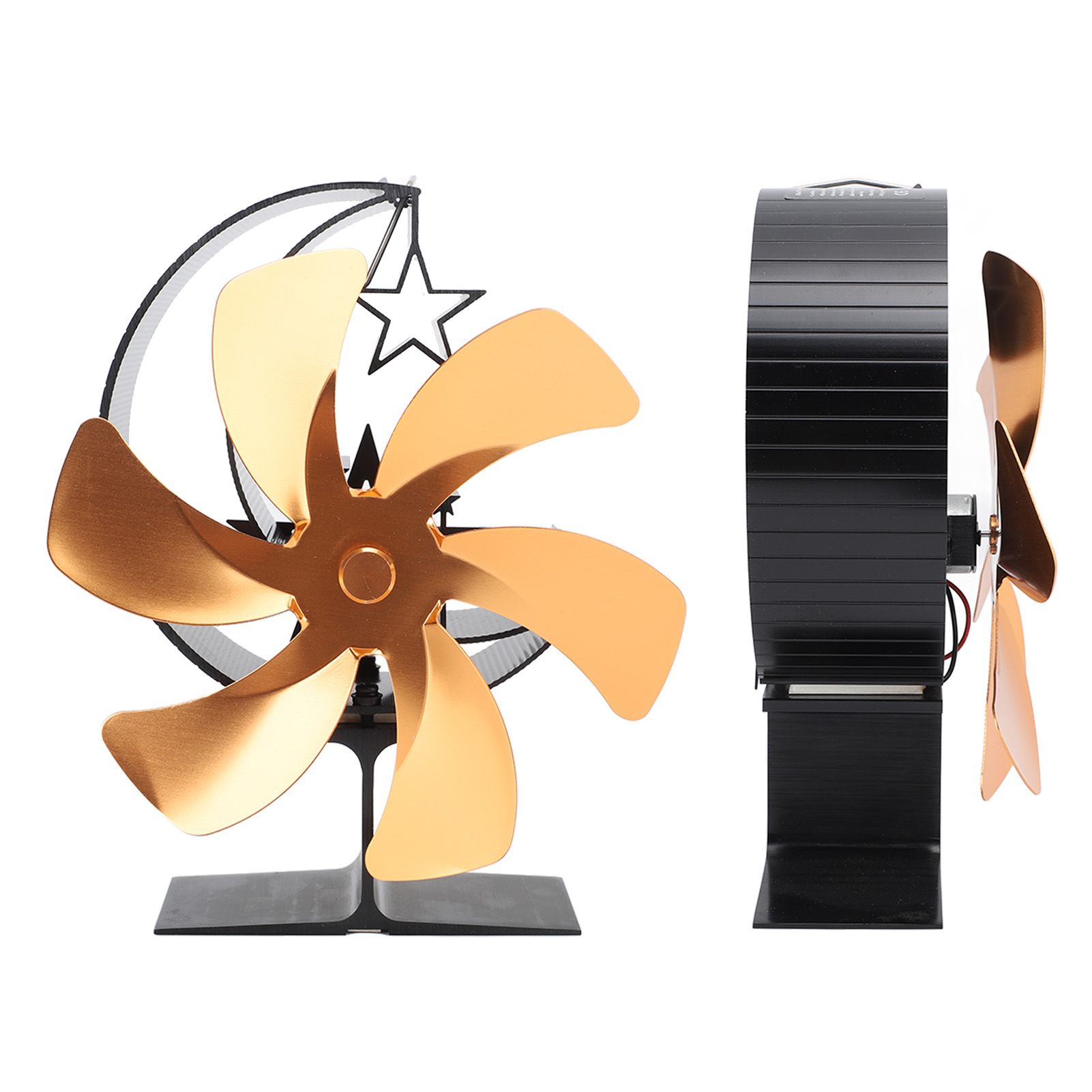 Stove Fan 6 Blades Fireplace Fan Heat Powered Fast Wind Circulation Half Moon Pattern Thermoeletric Fan for Log Burner Gold - Image 8