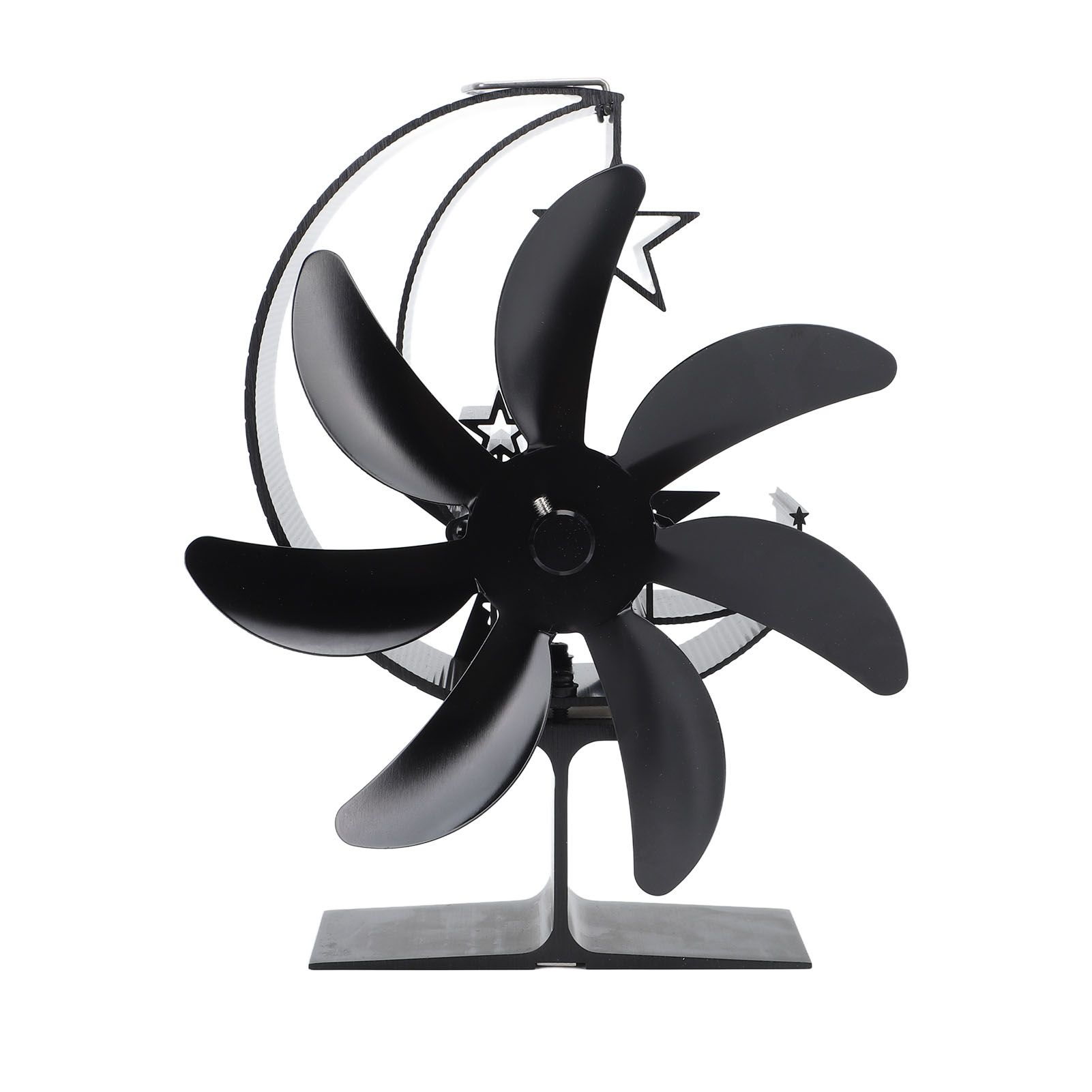 Heat Powered Stove Fan 7 Blade Moon Model Silent Operation Circulating Warm Air Highly Efficient Log Burner Fan For Wood Stove Accessories Black - Image 1