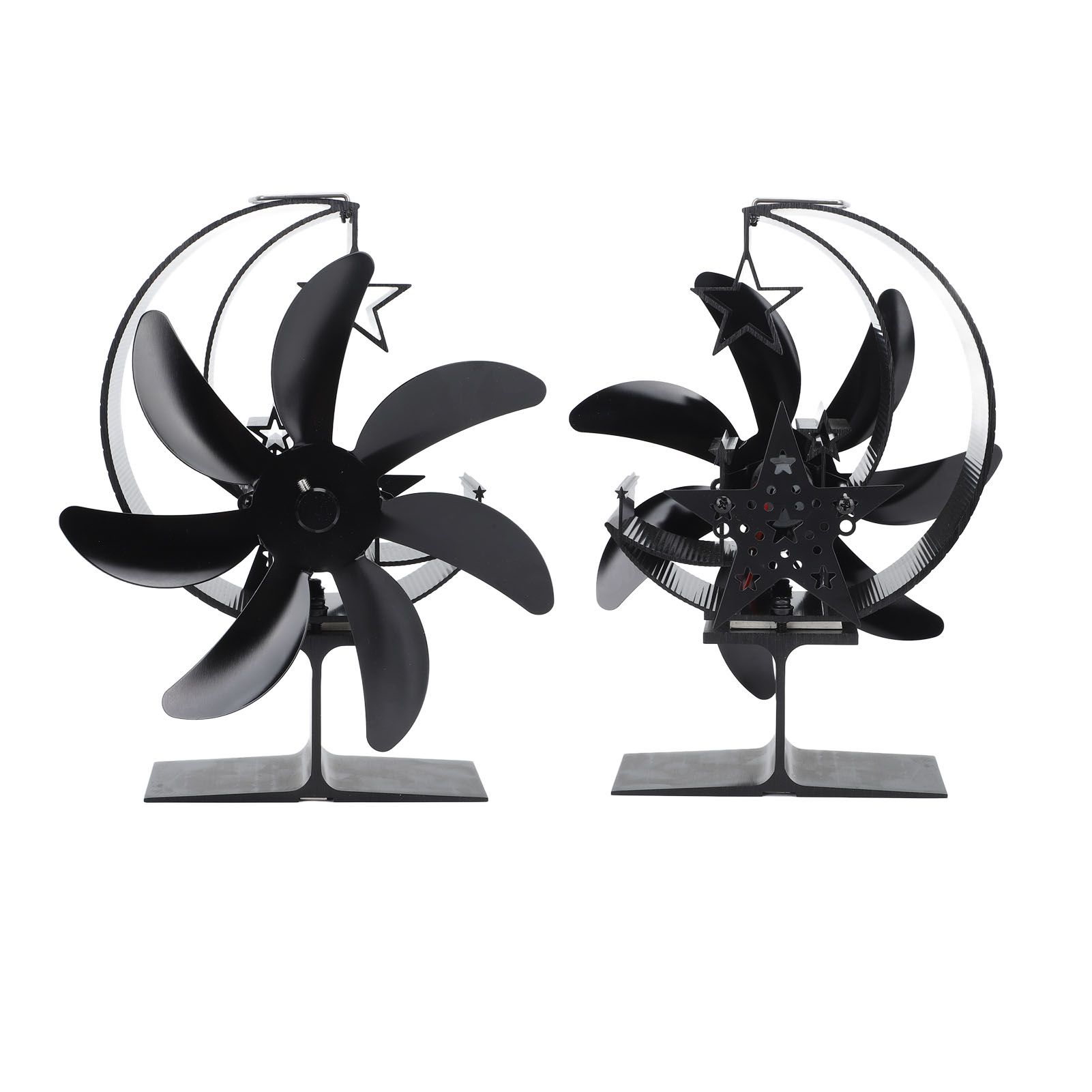 Heat Powered Stove Fan 7 Blade Moon Model Silent Operation Circulating Warm Air Highly Efficient Log Burner Fan For Wood Stove Accessories Black - Image 4