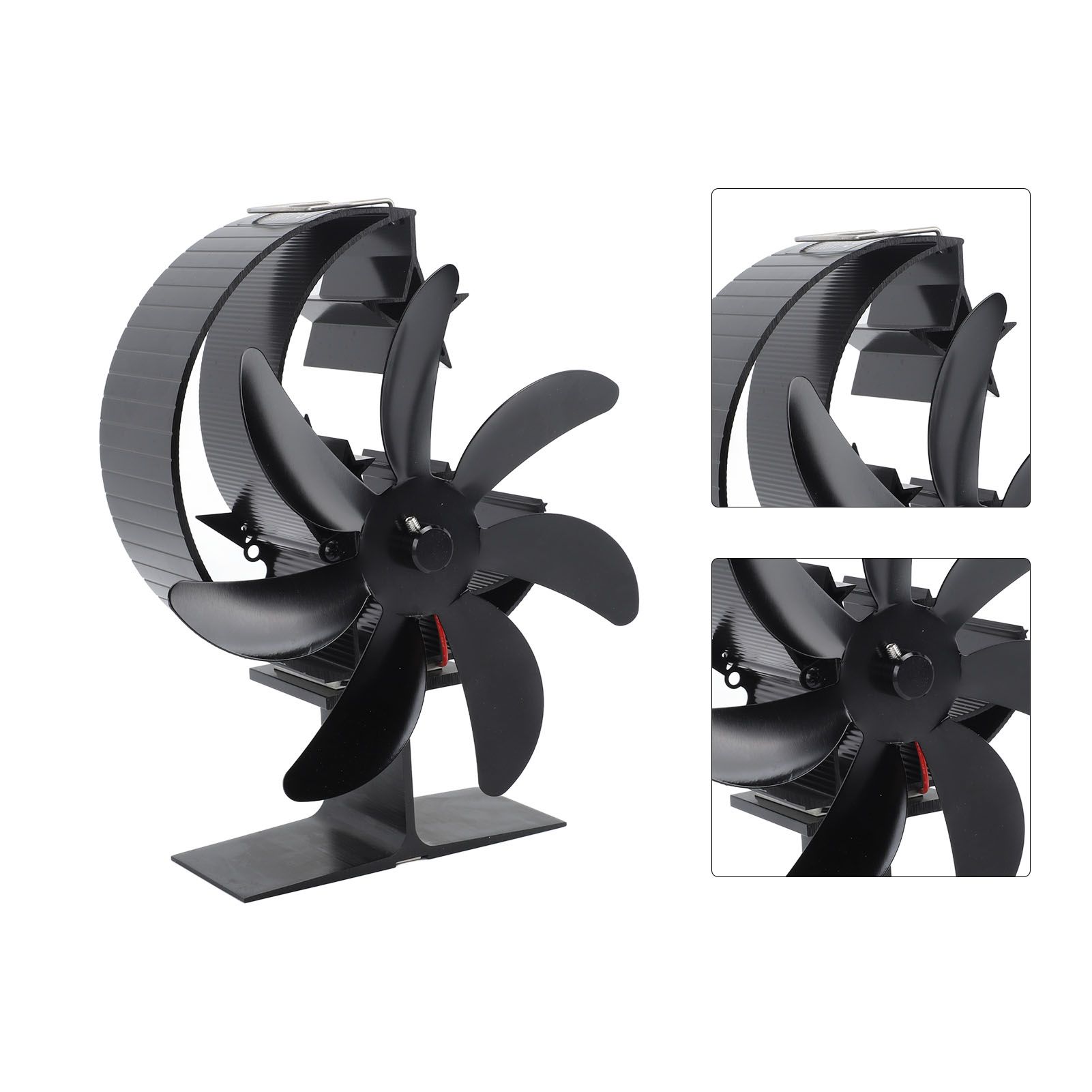 Heat Powered Stove Fan 7 Blade Moon Model Silent Operation Circulating Warm Air Highly Efficient Log Burner Fan For Wood Stove Accessories Black - Image 5