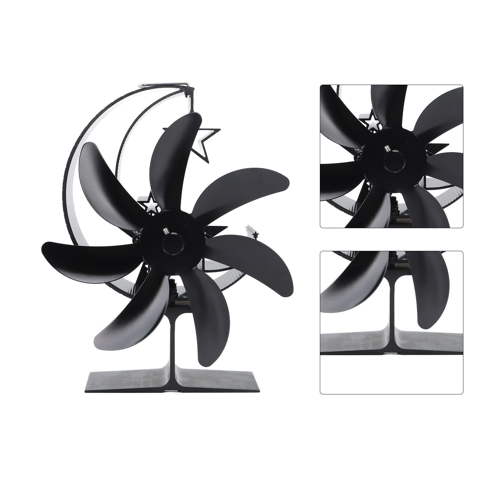 Heat Powered Stove Fan 7 Blade Moon Model Silent Operation Circulating Warm Air Highly Efficient Log Burner Fan For Wood Stove Accessories Black - Image 6