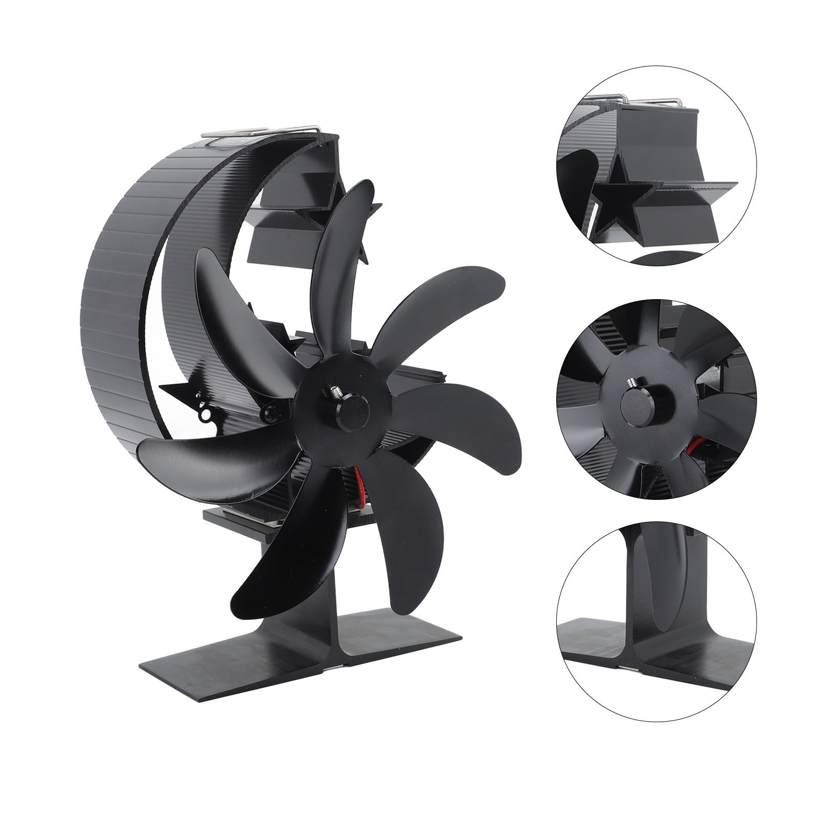 Heat Powered Stove Fan 7 Blade Moon Model Silent Operation Circulating Warm Air Highly Efficient Log Burner Fan For Wood Stove Accessories Black - Image 7