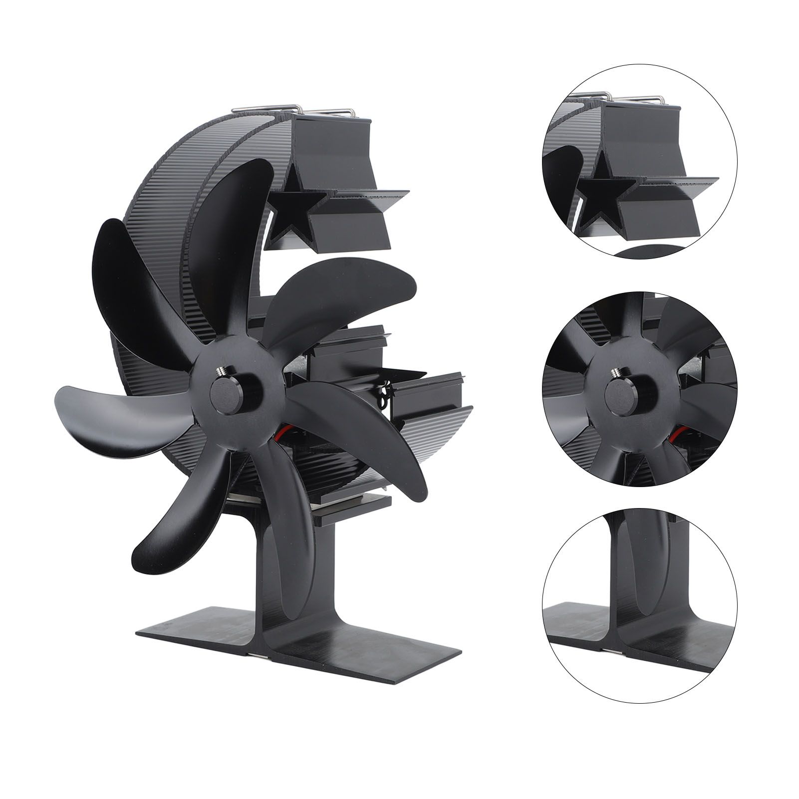 Heat Powered Stove Fan 7 Blade Moon Model Silent Operation Circulating Warm Air Highly Efficient Log Burner Fan For Wood Stove Accessories Black - Image 8