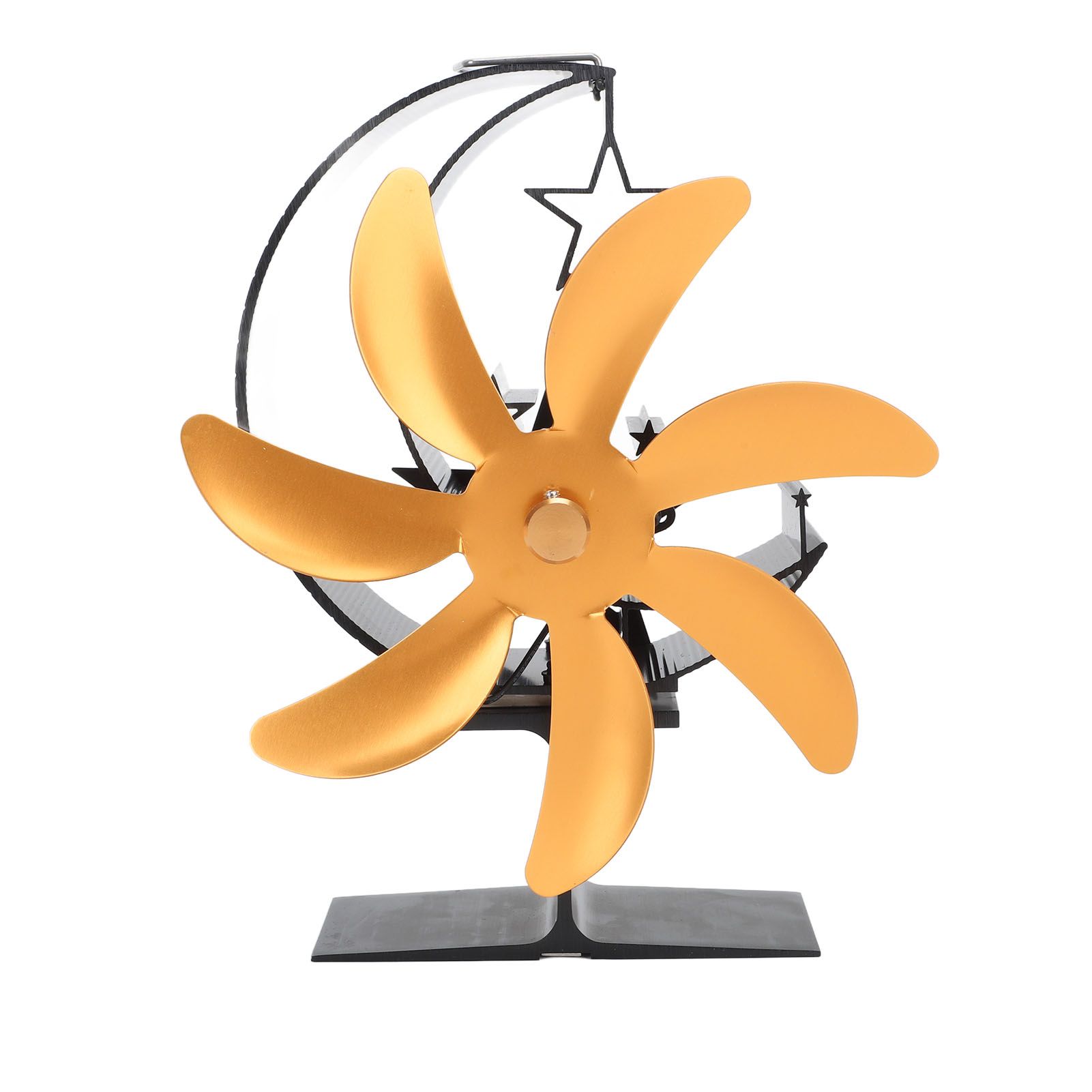 Heat Powered Stove Fan 7 Blade Moon Model Silent Operation Circulating Warm Air Highly Efficient Log Burner Fan For Wood Stove Accessories Gold - Image 1