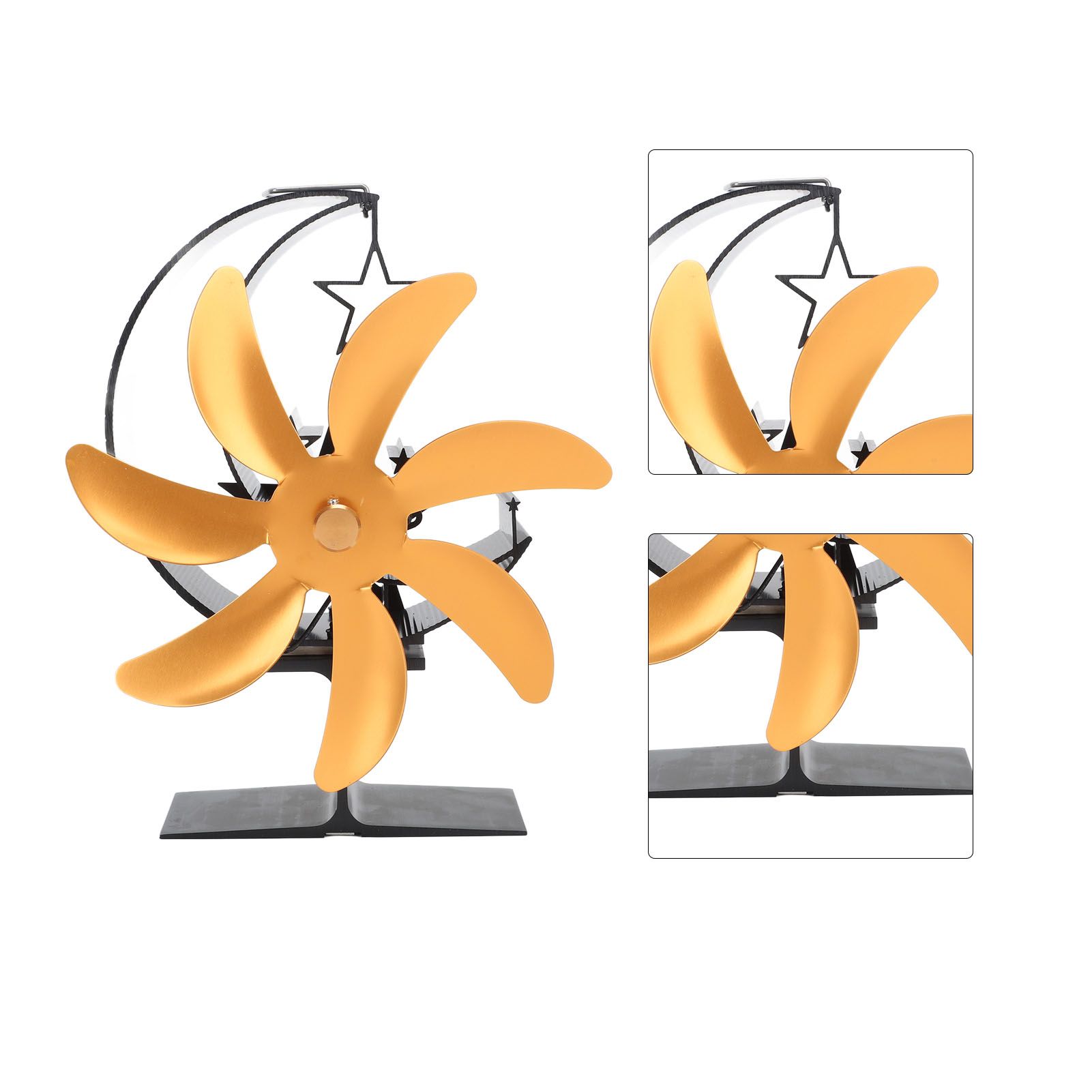Heat Powered Stove Fan 7 Blade Moon Model Silent Operation Circulating Warm Air Highly Efficient Log Burner Fan For Wood Stove Accessories Gold - Image 5
