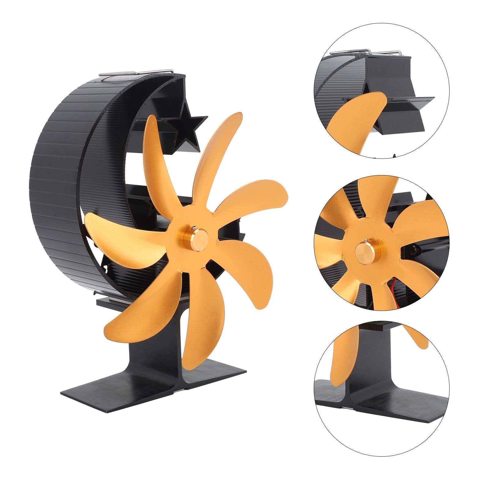 Heat Powered Stove Fan 7 Blade Moon Model Silent Operation Circulating Warm Air Highly Efficient Log Burner Fan For Wood Stove Accessories Gold - Image 6