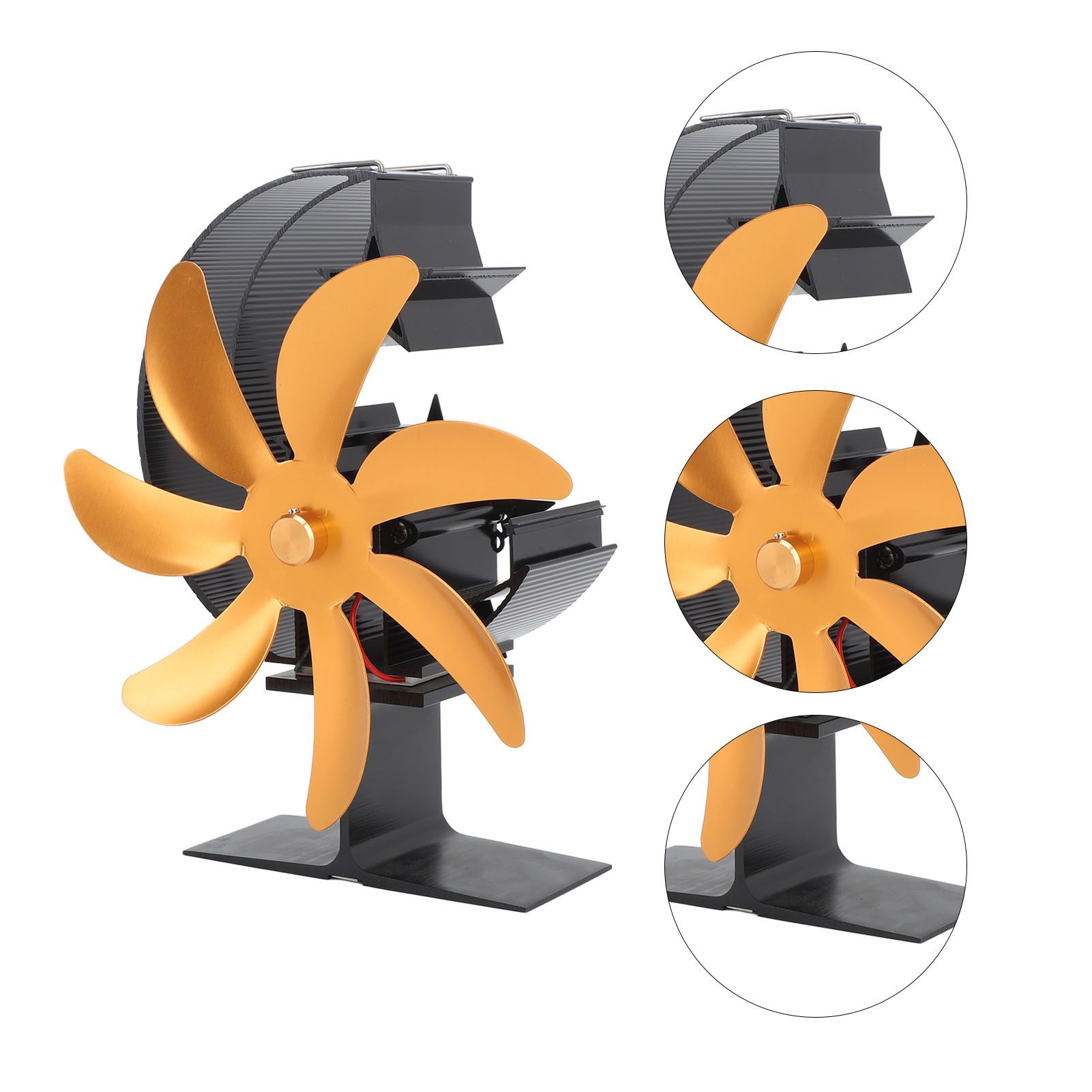 Heat Powered Stove Fan 7 Blade Moon Model Silent Operation Circulating Warm Air Highly Efficient Log Burner Fan For Wood Stove Accessories Gold - Image 7