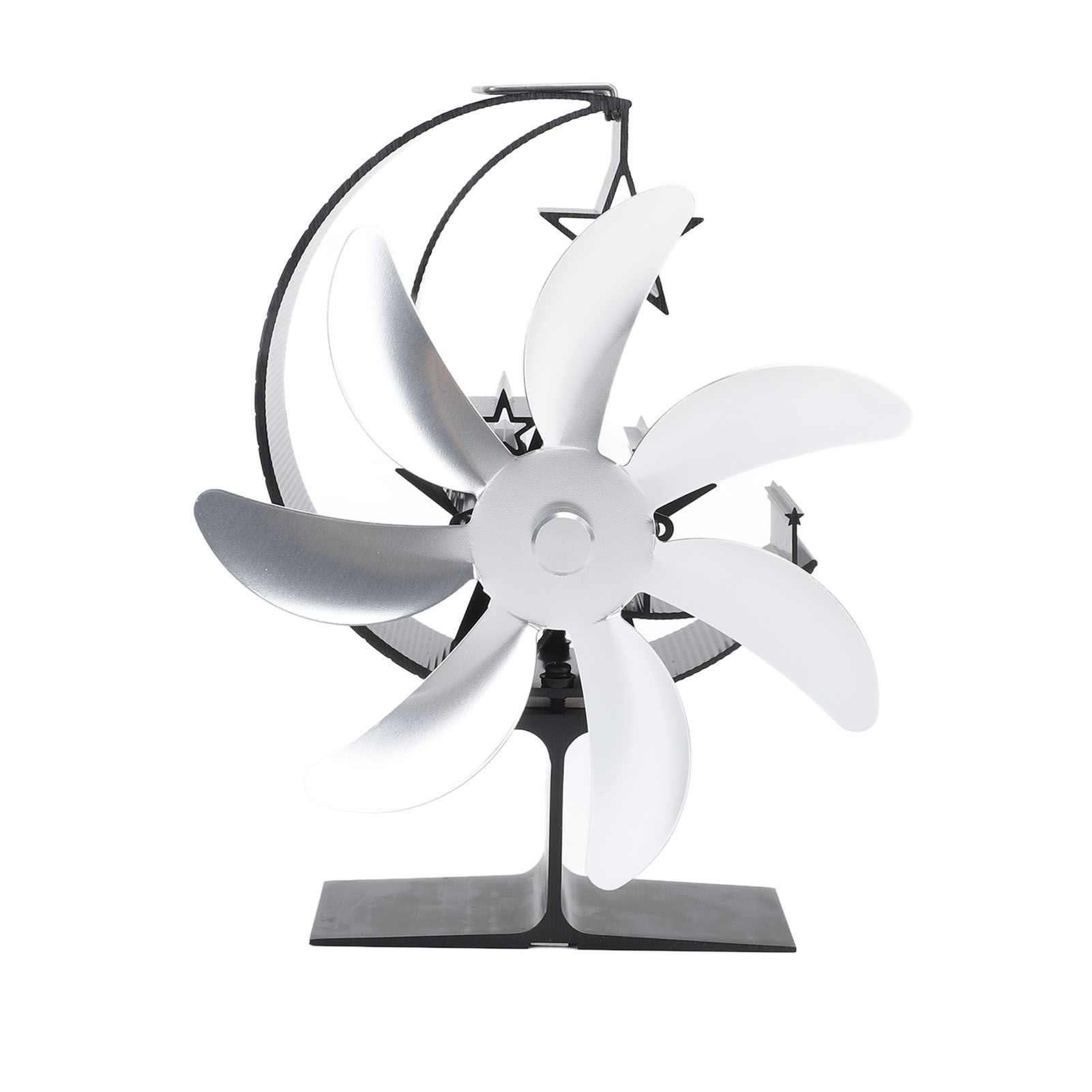 Heat Powered Stove Fan 7 Blade Moon Model Silent Operation Circulating Warm Air Highly Efficient Log Burner Fan For Wood Stove Accessories Silver - Image 1