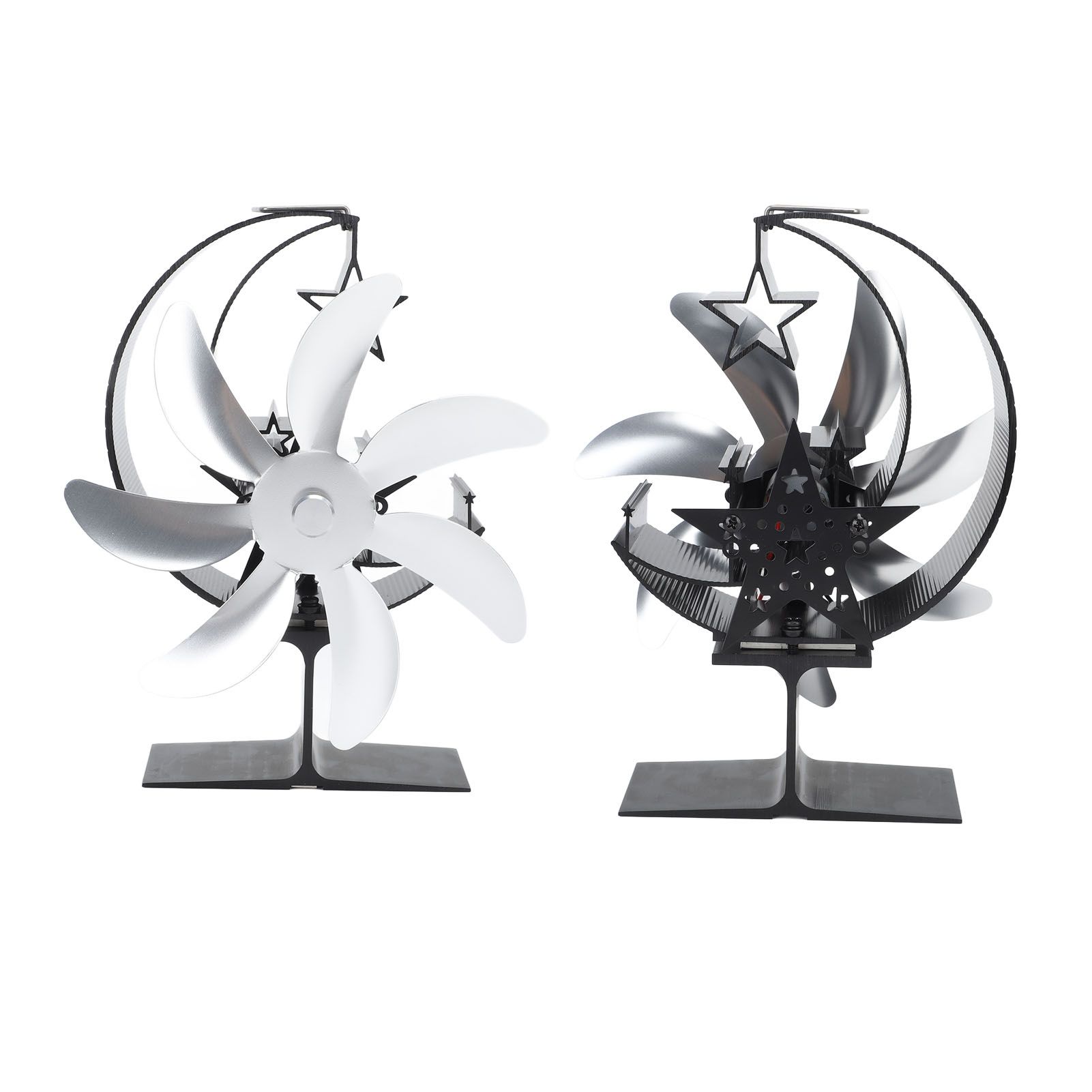 Heat Powered Stove Fan 7 Blade Moon Model Silent Operation Circulating Warm Air Highly Efficient Log Burner Fan For Wood Stove Accessories Silver - Image 4