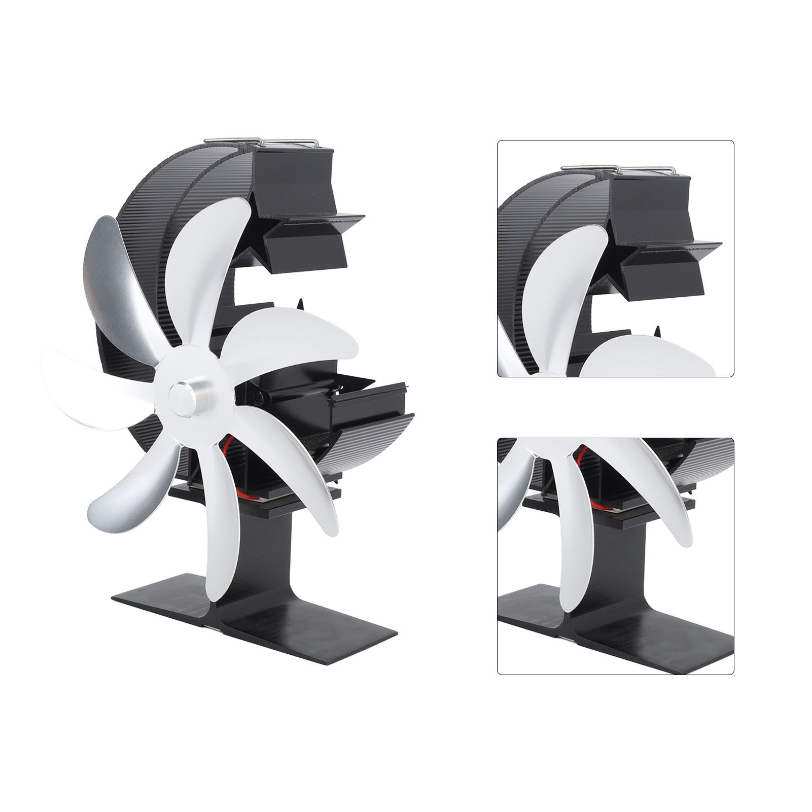 Heat Powered Stove Fan 7 Blade Moon Model Silent Operation Circulating Warm Air Highly Efficient Log Burner Fan For Wood Stove Accessories Silver - Image 5