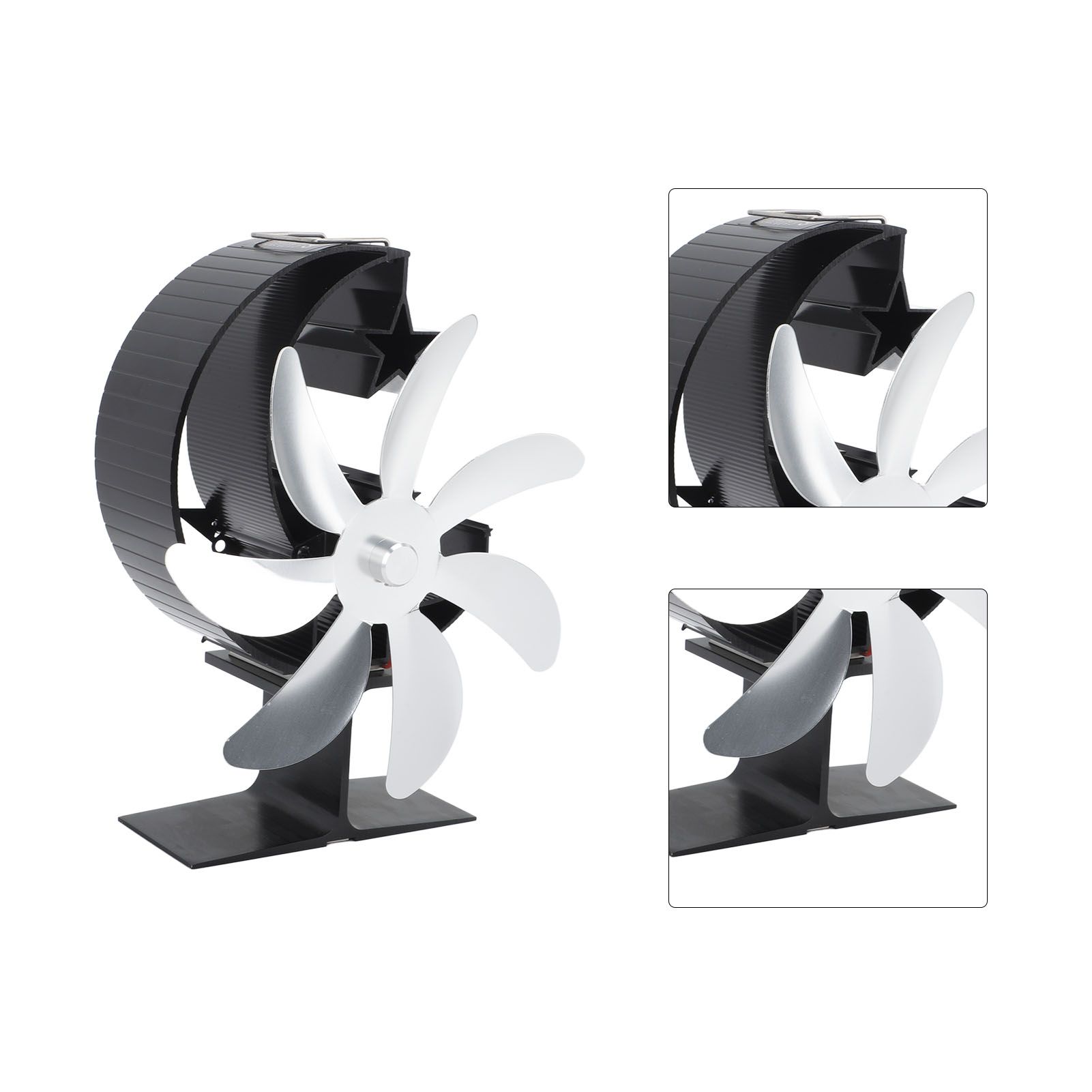 Heat Powered Stove Fan 7 Blade Moon Model Silent Operation Circulating Warm Air Highly Efficient Log Burner Fan For Wood Stove Accessories Silver - Image 6