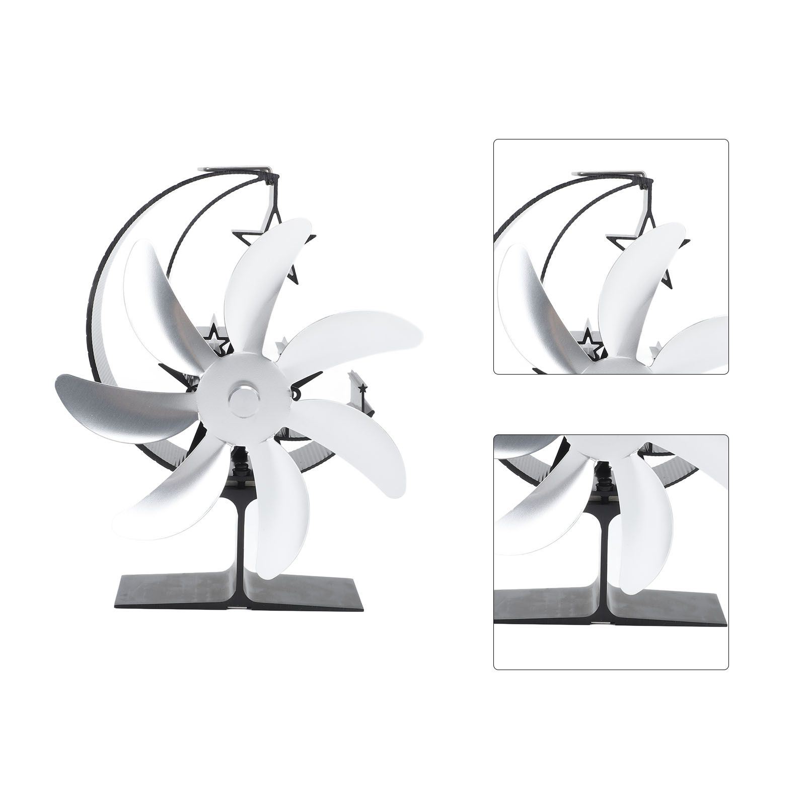 Heat Powered Stove Fan 7 Blade Moon Model Silent Operation Circulating Warm Air Highly Efficient Log Burner Fan For Wood Stove Accessories Silver - Image 7