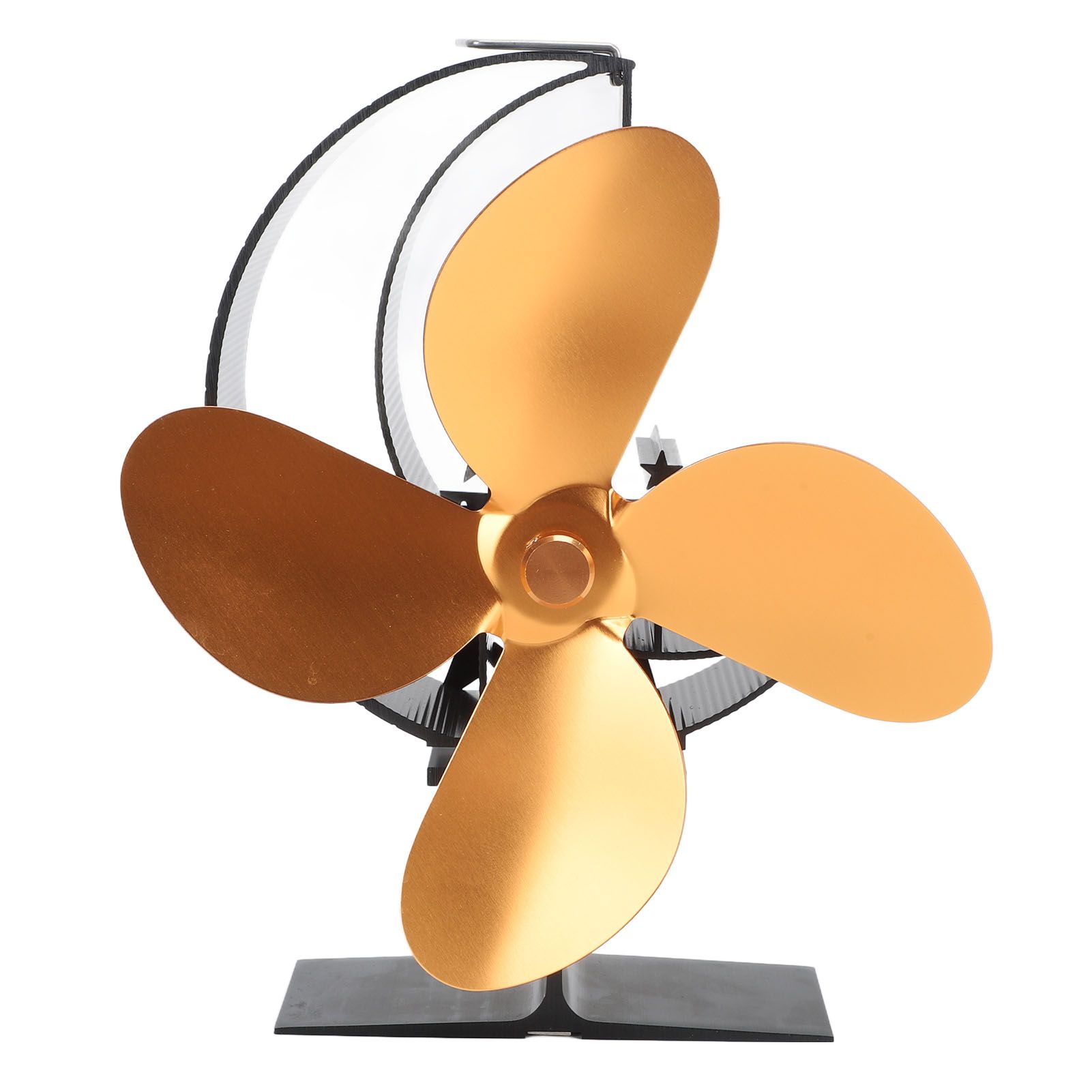 Wood Stove Fan 4 Blades Fireplace Fan Heat Powered Fast Warm Circulation Moon Star Pattern Termal Fan for Camping Outdoor Gold - Image 1
