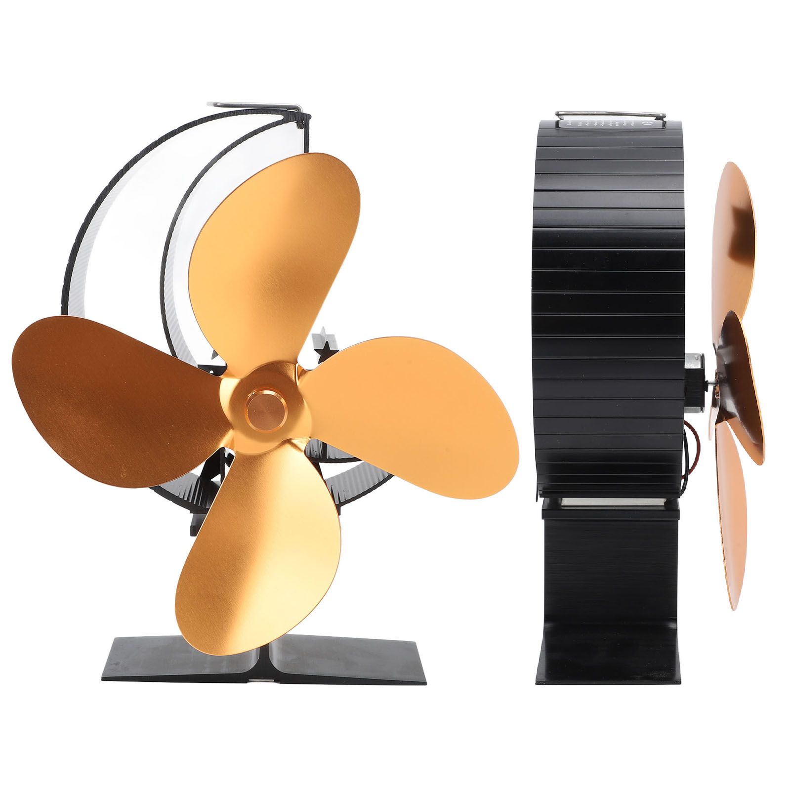 Wood Stove Fan 4 Blades Fireplace Fan Heat Powered Fast Warm Circulation Moon Star Pattern Termal Fan for Camping Outdoor Gold - Image 6