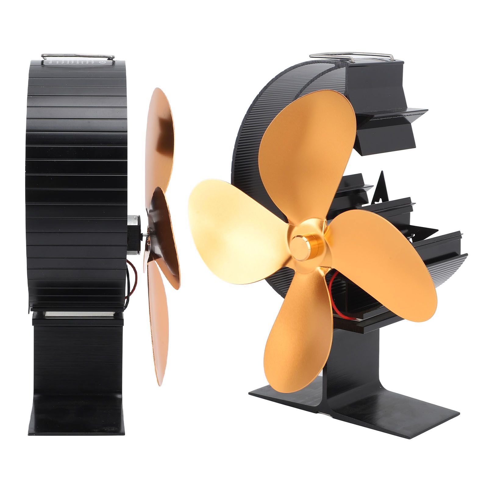Wood Stove Fan 4 Blades Fireplace Fan Heat Powered Fast Warm Circulation Moon Star Pattern Termal Fan for Camping Outdoor Gold - Image 8
