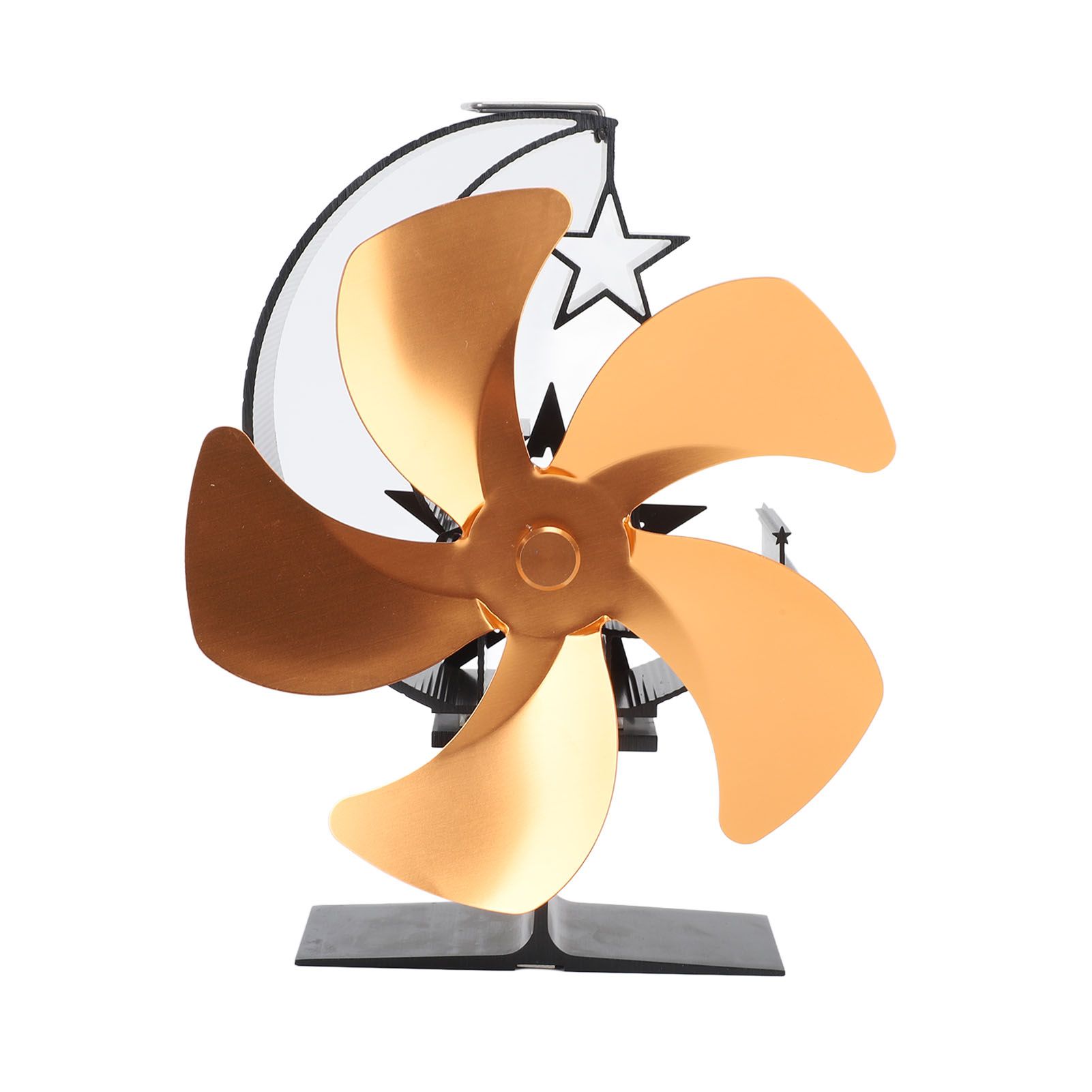 Wood Burner Fan 5 Blades Ultra Quiet Air Circulation Heating Energy Saving Heat Powered Fireplace Fan for Ice Fishing Camping Gold - Image 1