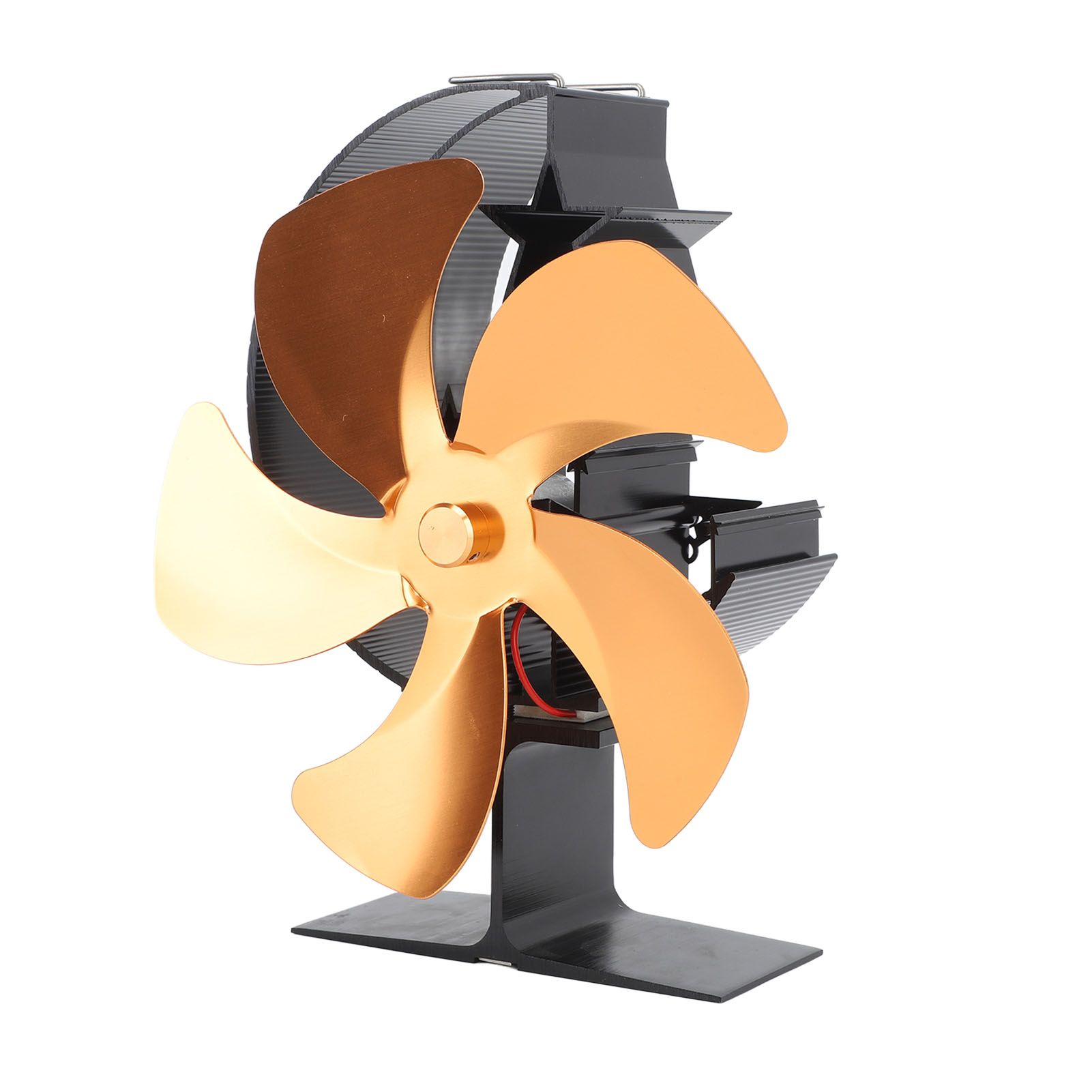 Wood Burner Fan 5 Blades Ultra Quiet Air Circulation Heating Energy Saving Heat Powered Fireplace Fan for Ice Fishing Camping Gold - Image 2