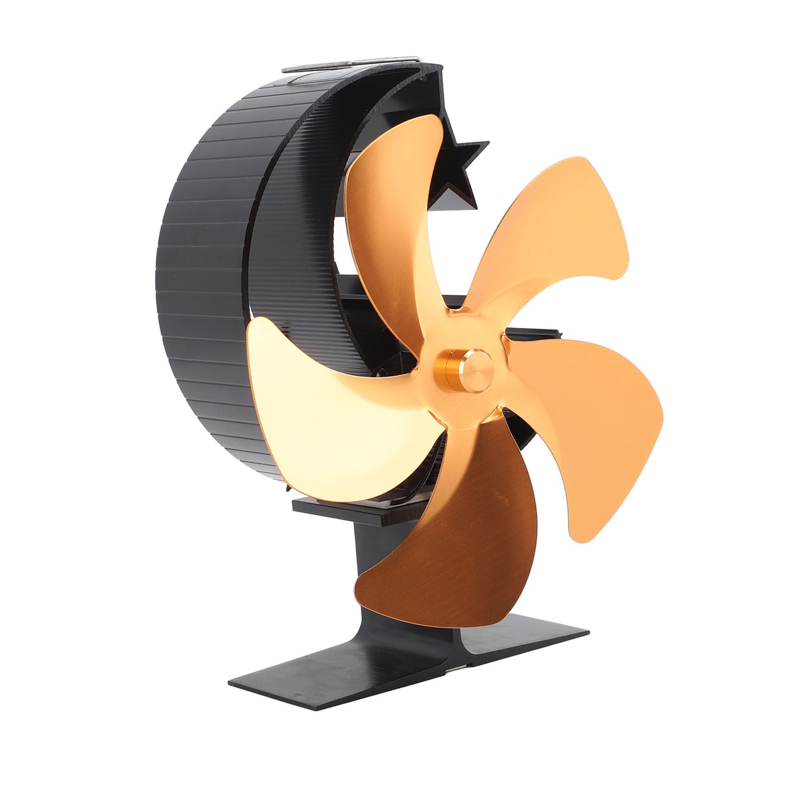 Wood Burner Fan 5 Blades Ultra Quiet Air Circulation Heating Energy Saving Heat Powered Fireplace Fan for Ice Fishing Camping Gold - Image 3