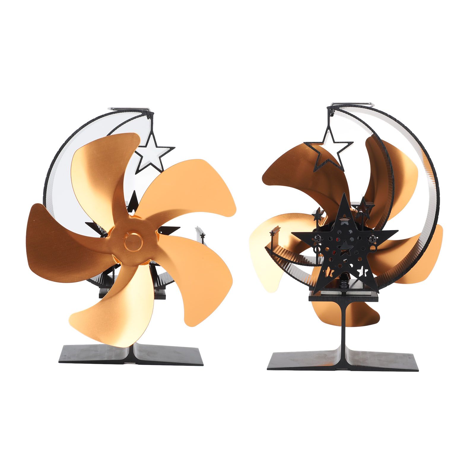 Wood Burner Fan 5 Blades Ultra Quiet Air Circulation Heating Energy Saving Heat Powered Fireplace Fan for Ice Fishing Camping Gold - Image 4