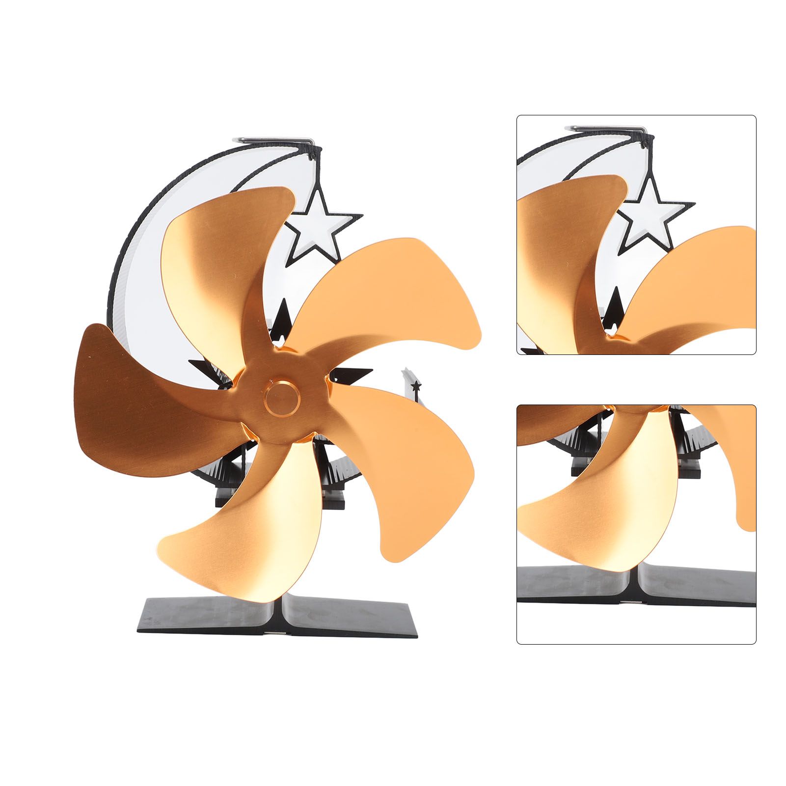 Wood Burner Fan 5 Blades Ultra Quiet Air Circulation Heating Energy Saving Heat Powered Fireplace Fan for Ice Fishing Camping Gold - Image 5