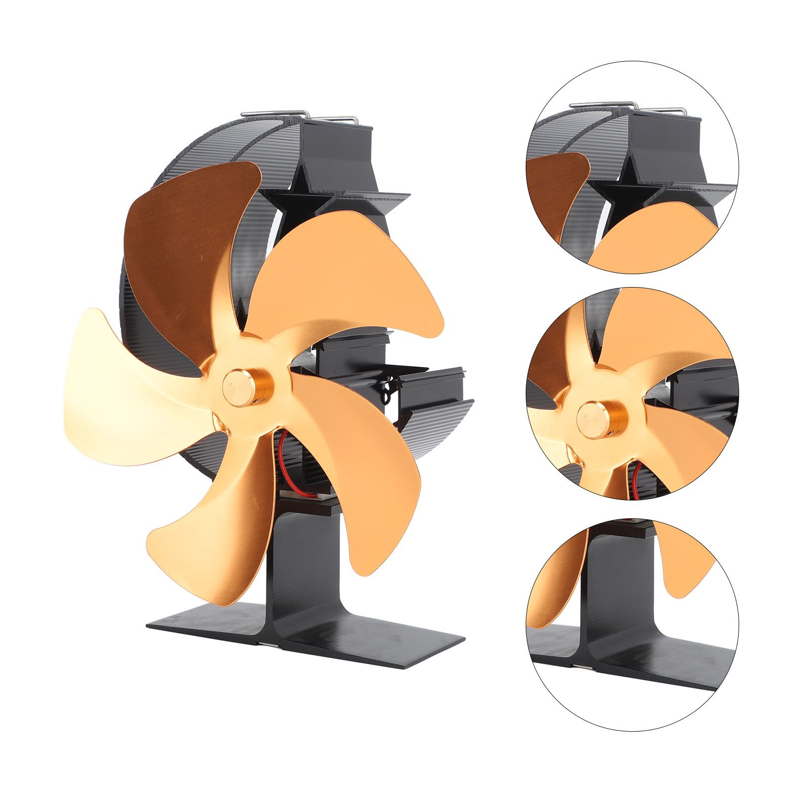 Wood Burner Fan 5 Blades Ultra Quiet Air Circulation Heating Energy Saving Heat Powered Fireplace Fan for Ice Fishing Camping Gold - Image 6