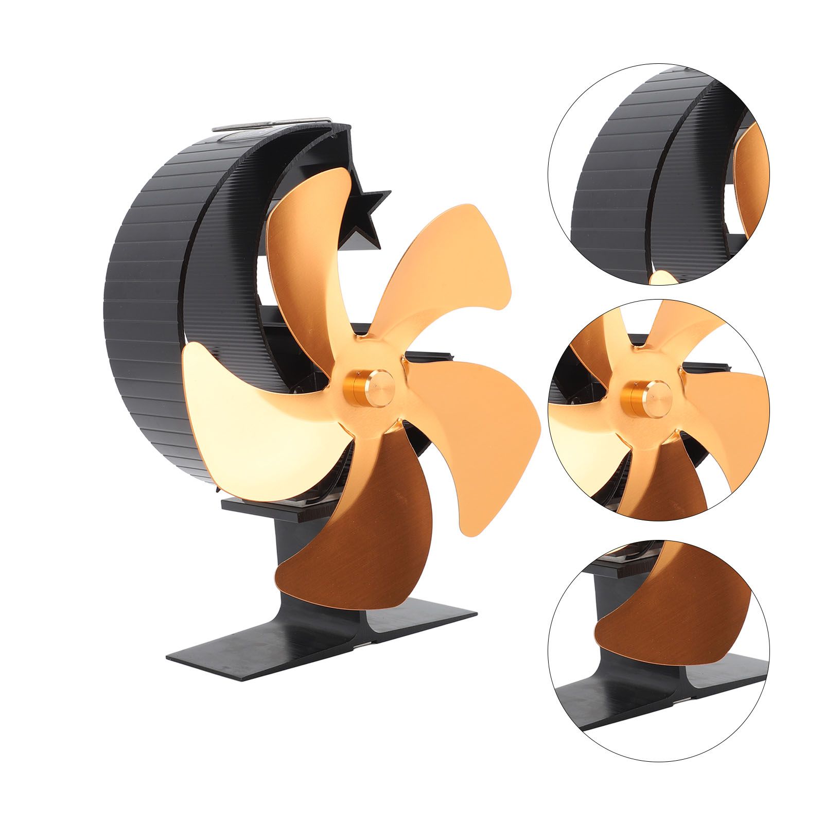 Wood Burner Fan 5 Blades Ultra Quiet Air Circulation Heating Energy Saving Heat Powered Fireplace Fan for Ice Fishing Camping Gold - Image 7