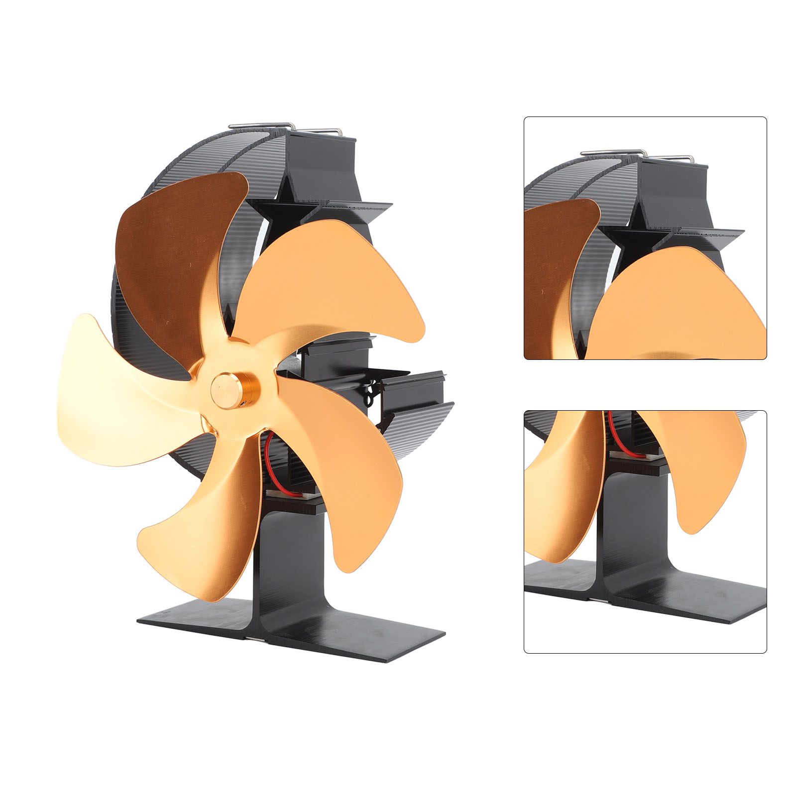 Wood Burner Fan 5 Blades Ultra Quiet Air Circulation Heating Energy Saving Heat Powered Fireplace Fan for Ice Fishing Camping Gold - Image 8