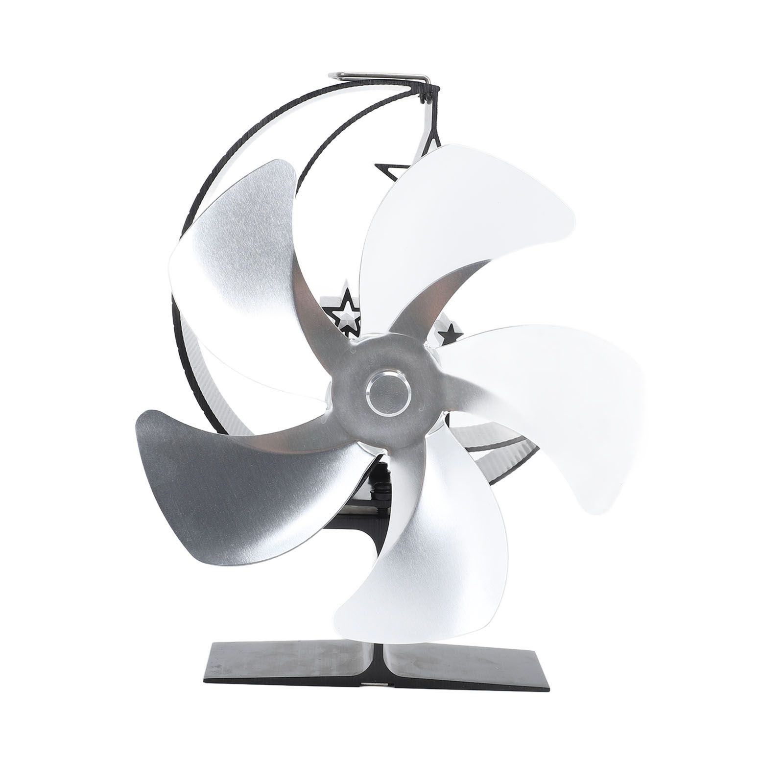 Wood Burner Fan 5 Blades Ultra Quiet Air Circulation Heating Energy Saving Heat Powered Fireplace Fan for Ice Fishing Camping Silver - Image 1