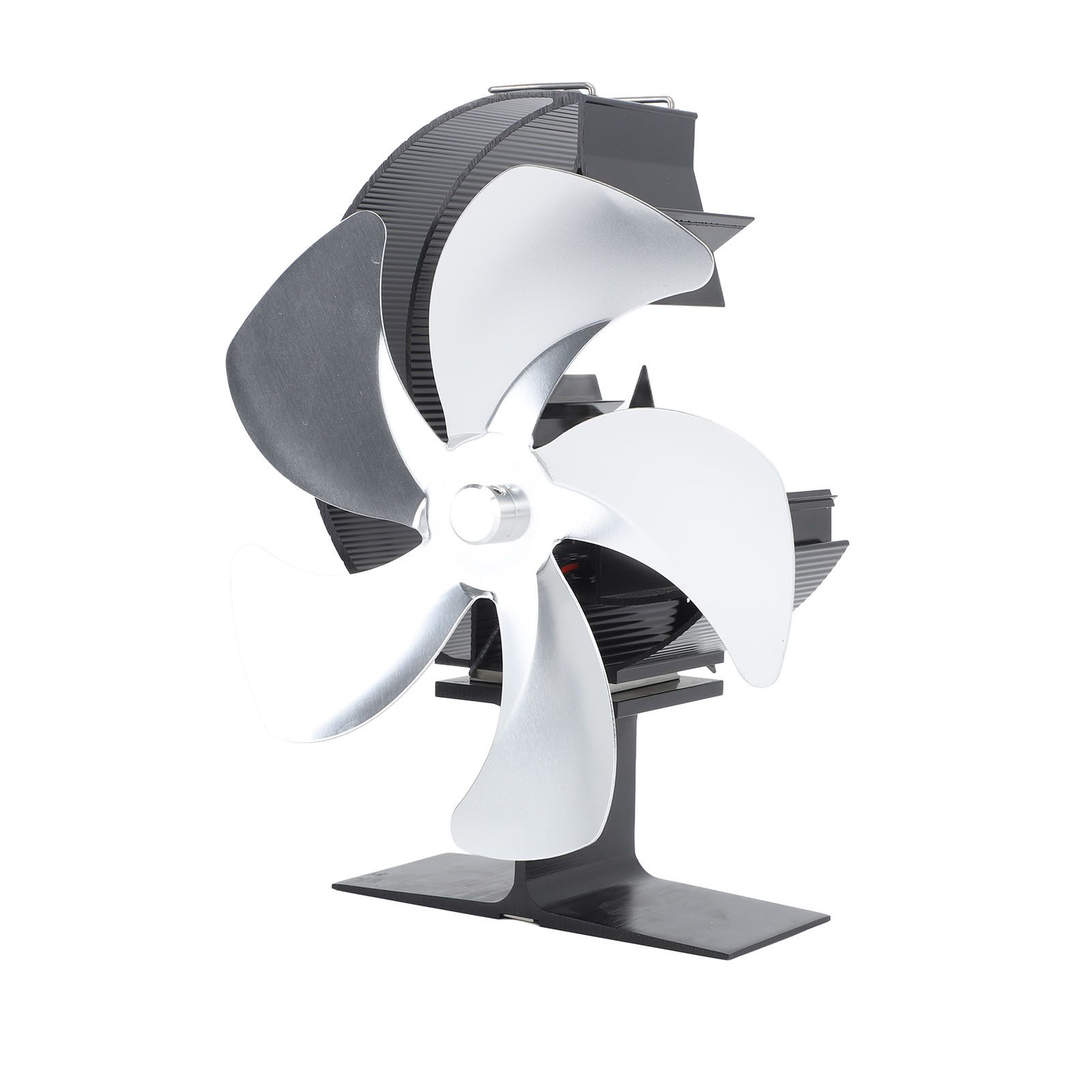 Wood Burner Fan 5 Blades Ultra Quiet Air Circulation Heating Energy Saving Heat Powered Fireplace Fan for Ice Fishing Camping Silver - Image 2