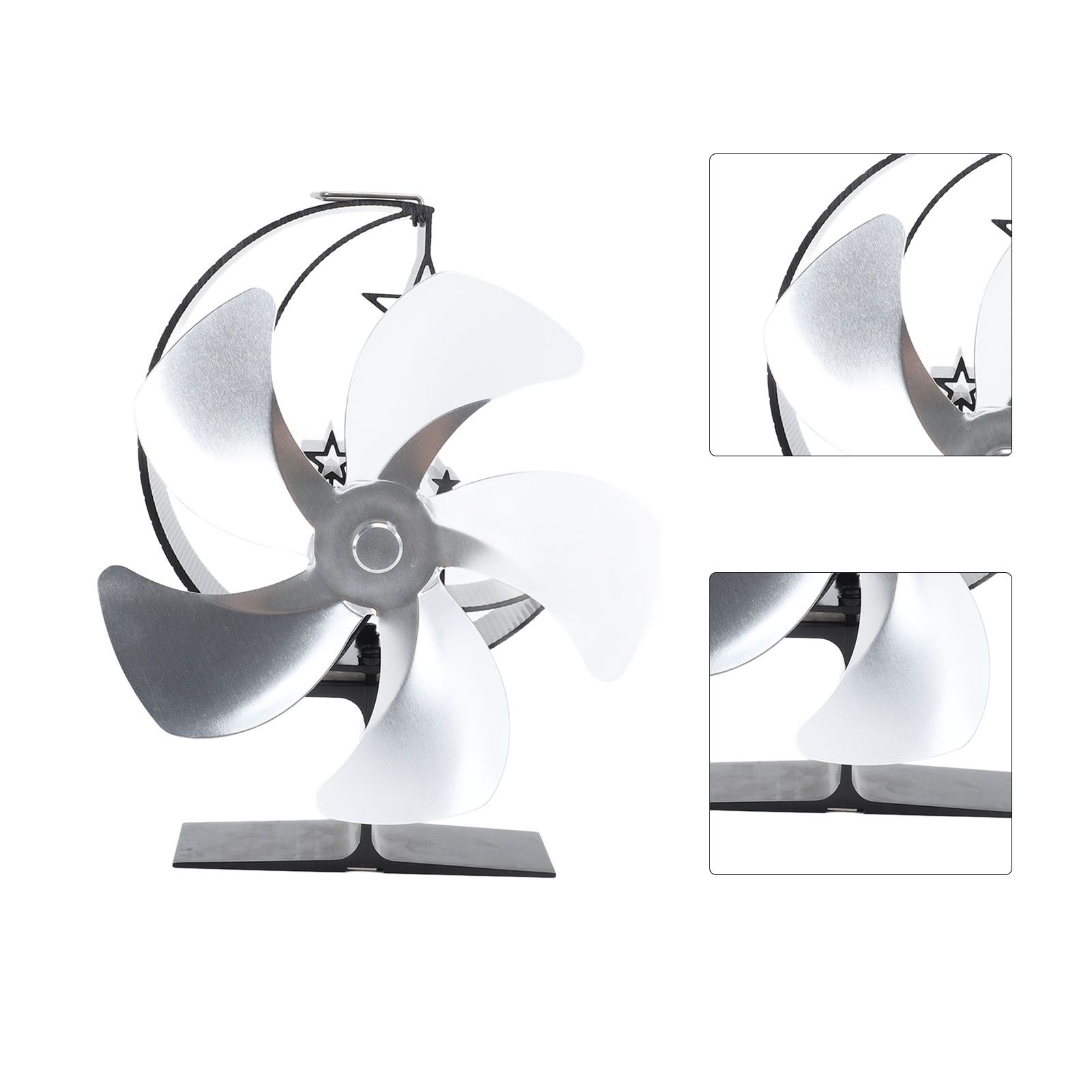 Wood Burner Fan 5 Blades Ultra Quiet Air Circulation Heating Energy Saving Heat Powered Fireplace Fan for Ice Fishing Camping Silver - Image 5