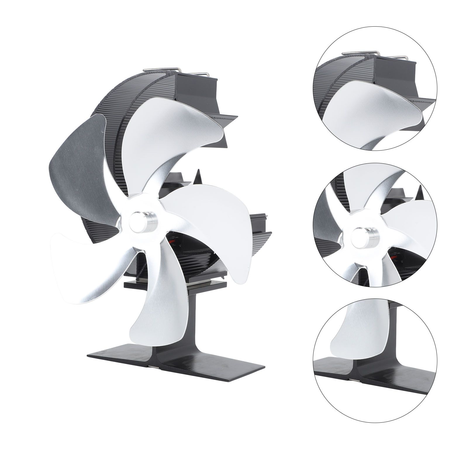Wood Burner Fan 5 Blades Ultra Quiet Air Circulation Heating Energy Saving Heat Powered Fireplace Fan for Ice Fishing Camping Silver - Image 6