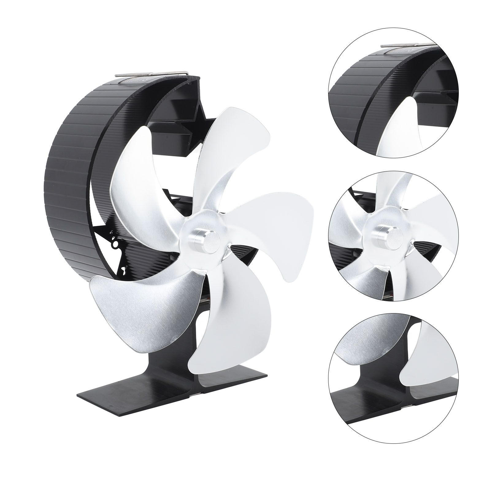 Wood Burner Fan 5 Blades Ultra Quiet Air Circulation Heating Energy Saving Heat Powered Fireplace Fan for Ice Fishing Camping Silver - Image 7