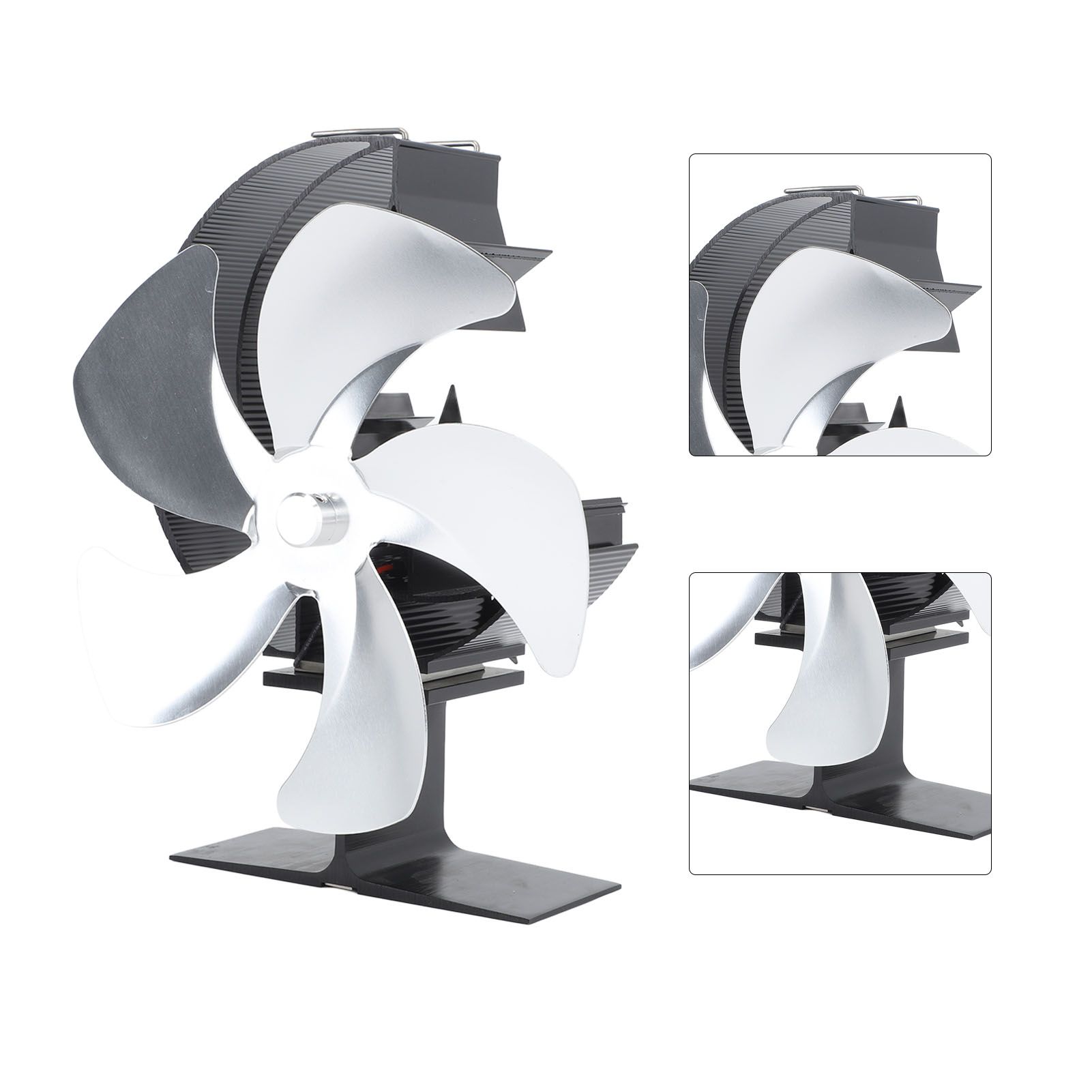 Wood Burner Fan 5 Blades Ultra Quiet Air Circulation Heating Energy Saving Heat Powered Fireplace Fan for Ice Fishing Camping Silver - Image 8