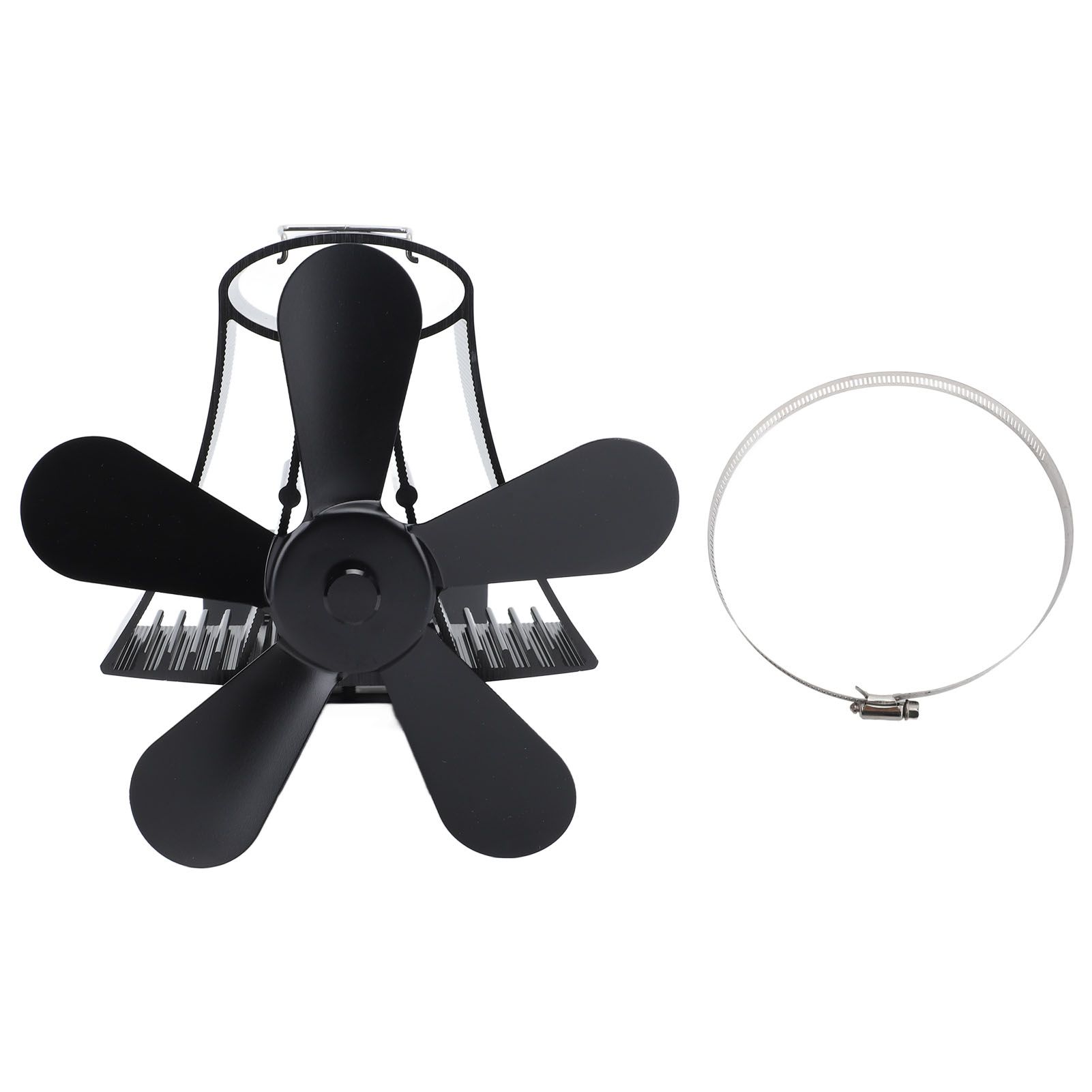 Magnetic Wall Mounted Fireplace Fan Silent Operation 5 Blade Heat Powered Wood Stove Fan Log Wood Burner Black - Image 1