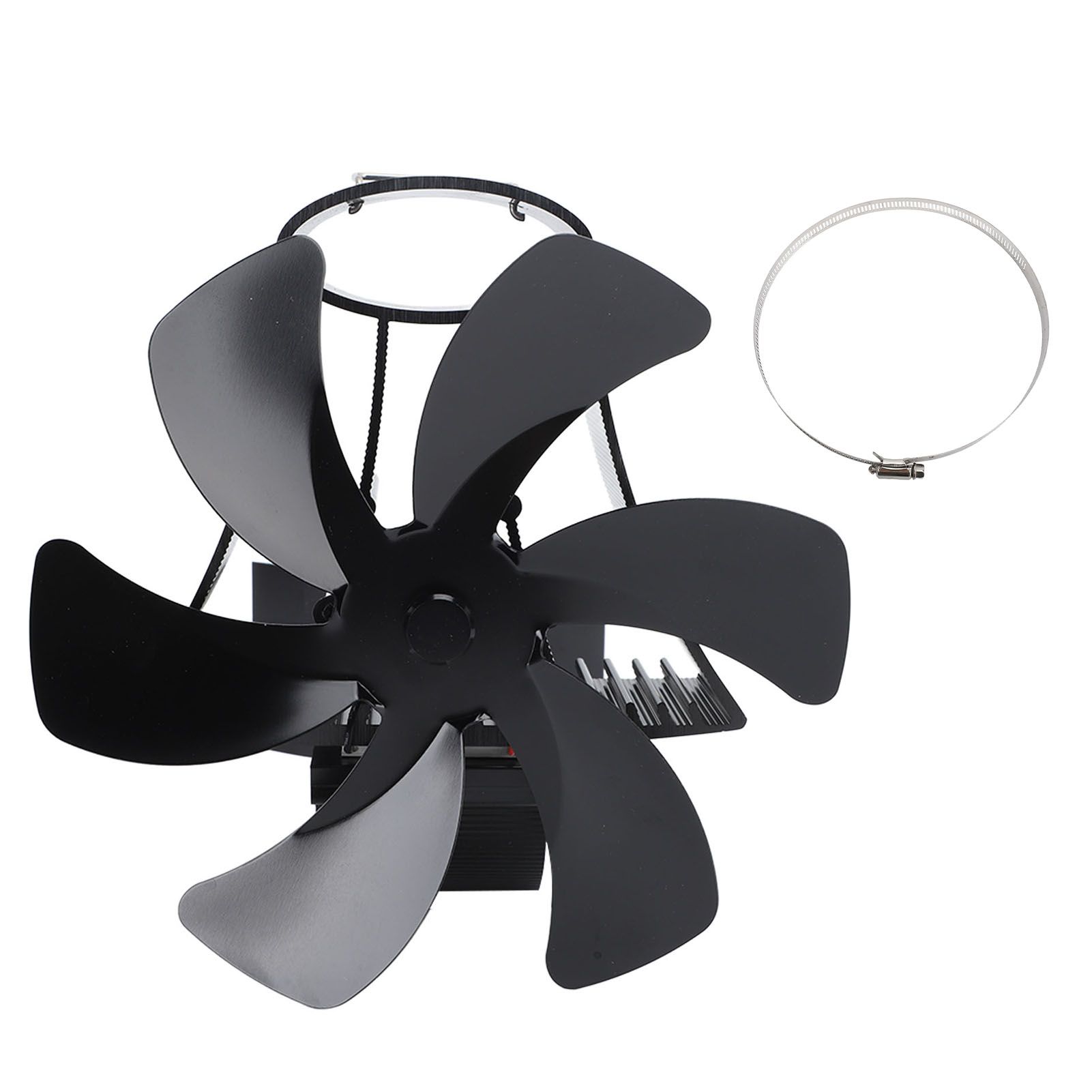 6 Blade Magnet Wall Mount Heat Powered Stove Fan Pipe Fireplace Fan Magnetic Installation for Wood Log Burners Black - Image 1