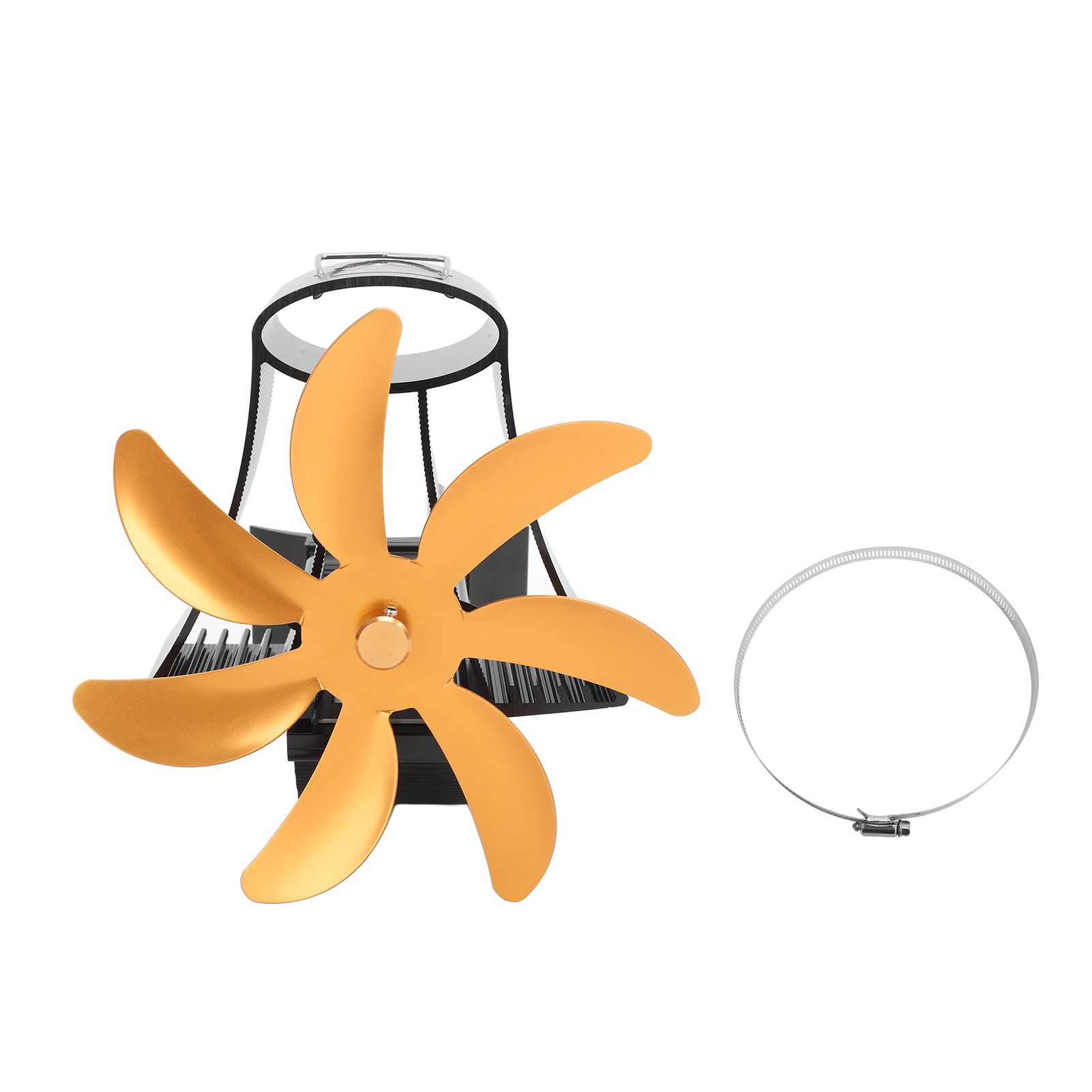 Wood Stove Fan Pipe Fireplace Fan 7 Blades Stove Fan On Chimney Silent Motors Heat Powered Wood Stove Fan Magnetic Wall Mount Gold - Image 1