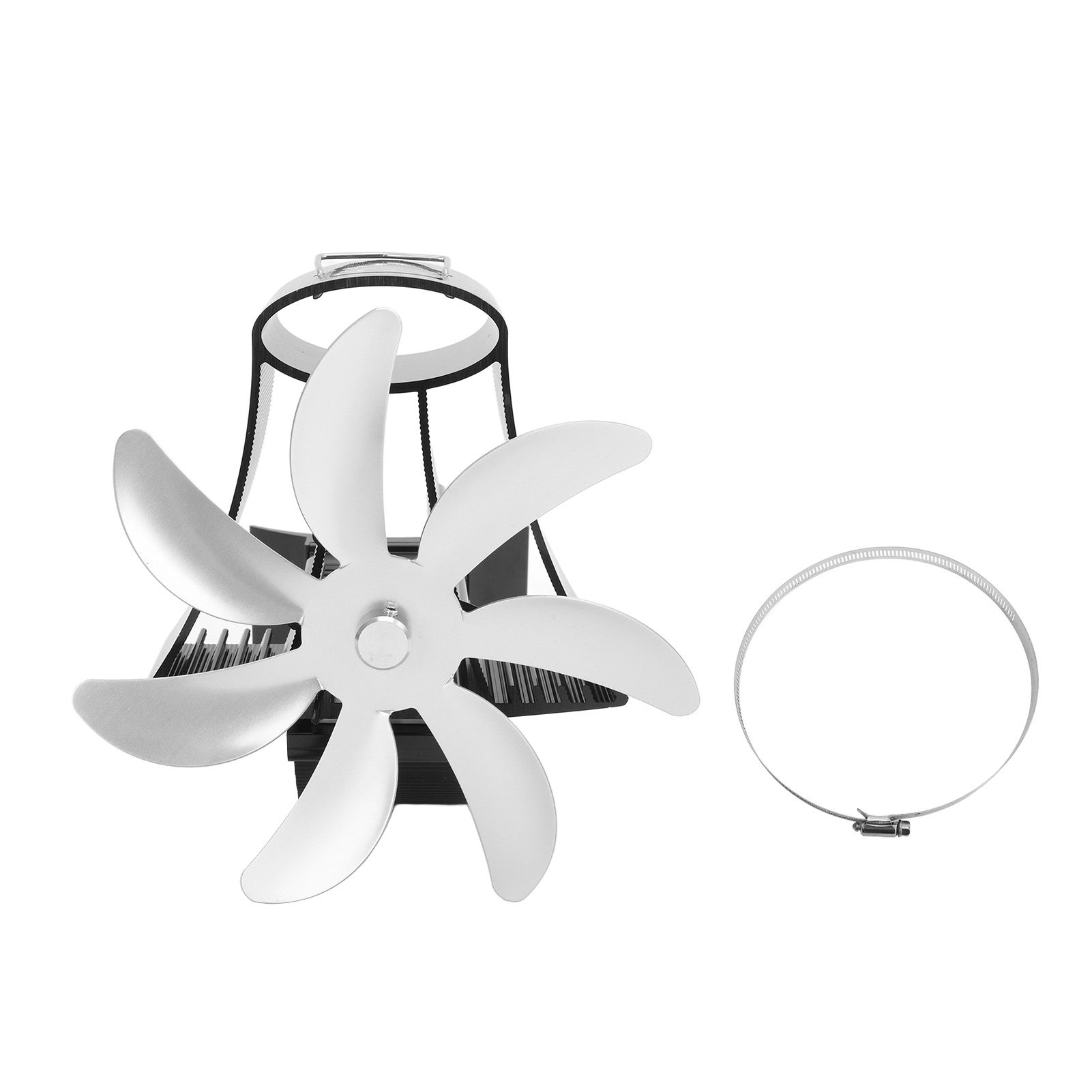 Wood Stove Fan Pipe Fireplace Fan 7 Blades Stove Fan On Chimney Silent Motors Heat Powered Wood Stove Fan Magnetic Wall Mount Silver - Image 1