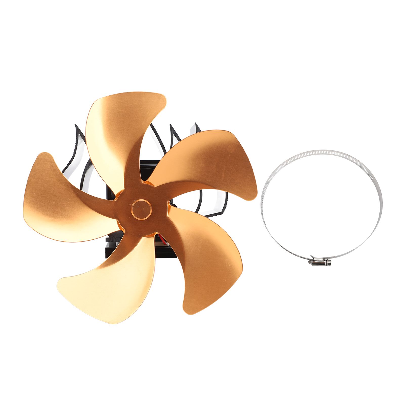 5 Blade Heat Powered Stove Fan Aluminum Alloy Noiseless Wall Hanging Thermal Powered Fireplace Fan for Wood Burning Stove Kerosene Stove Gold - Image 1