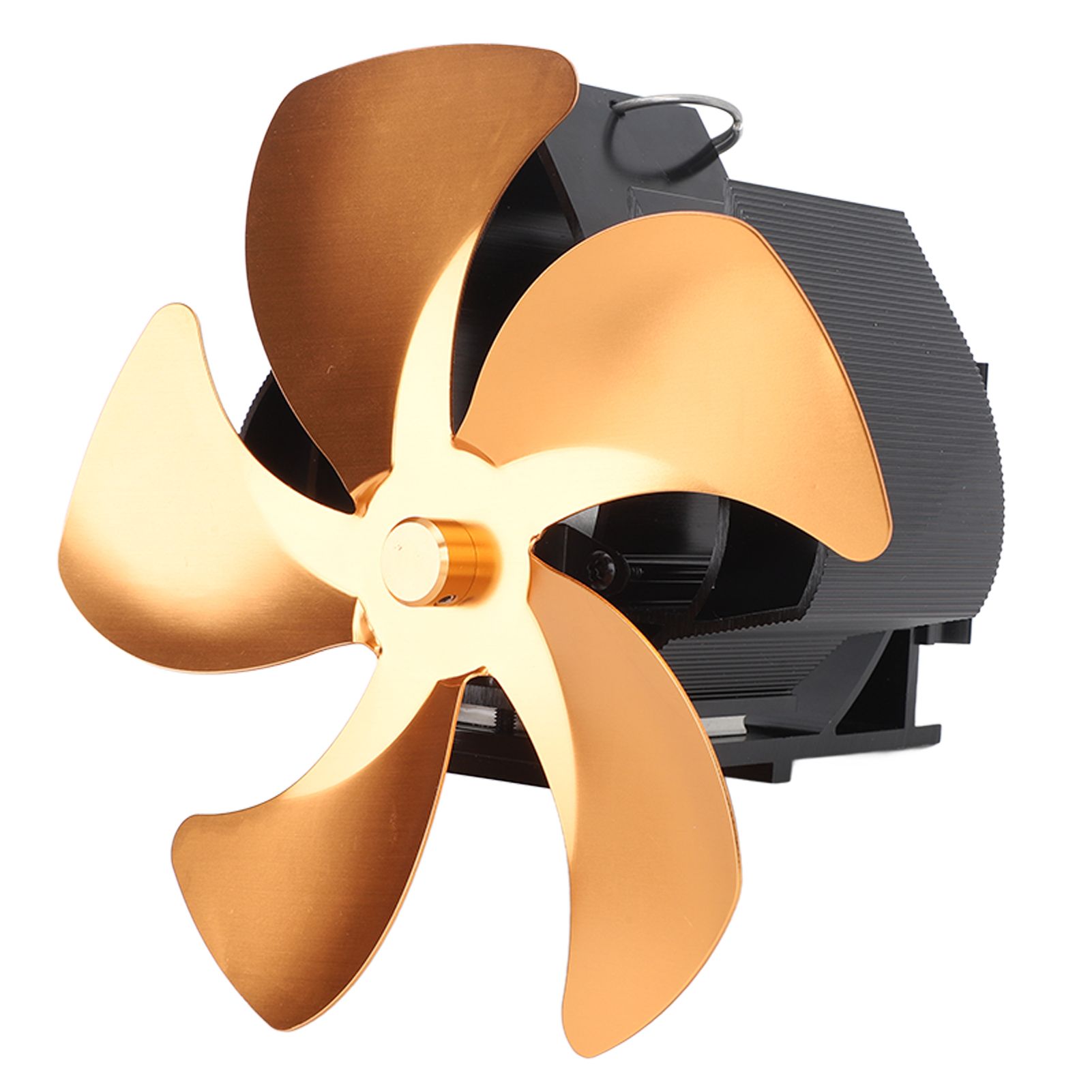5 Blade Heat Powered Stove Fan Aluminum Alloy Noiseless Wall Hanging Thermal Powered Fireplace Fan for Wood Burning Stove Kerosene Stove Gold - Image 2