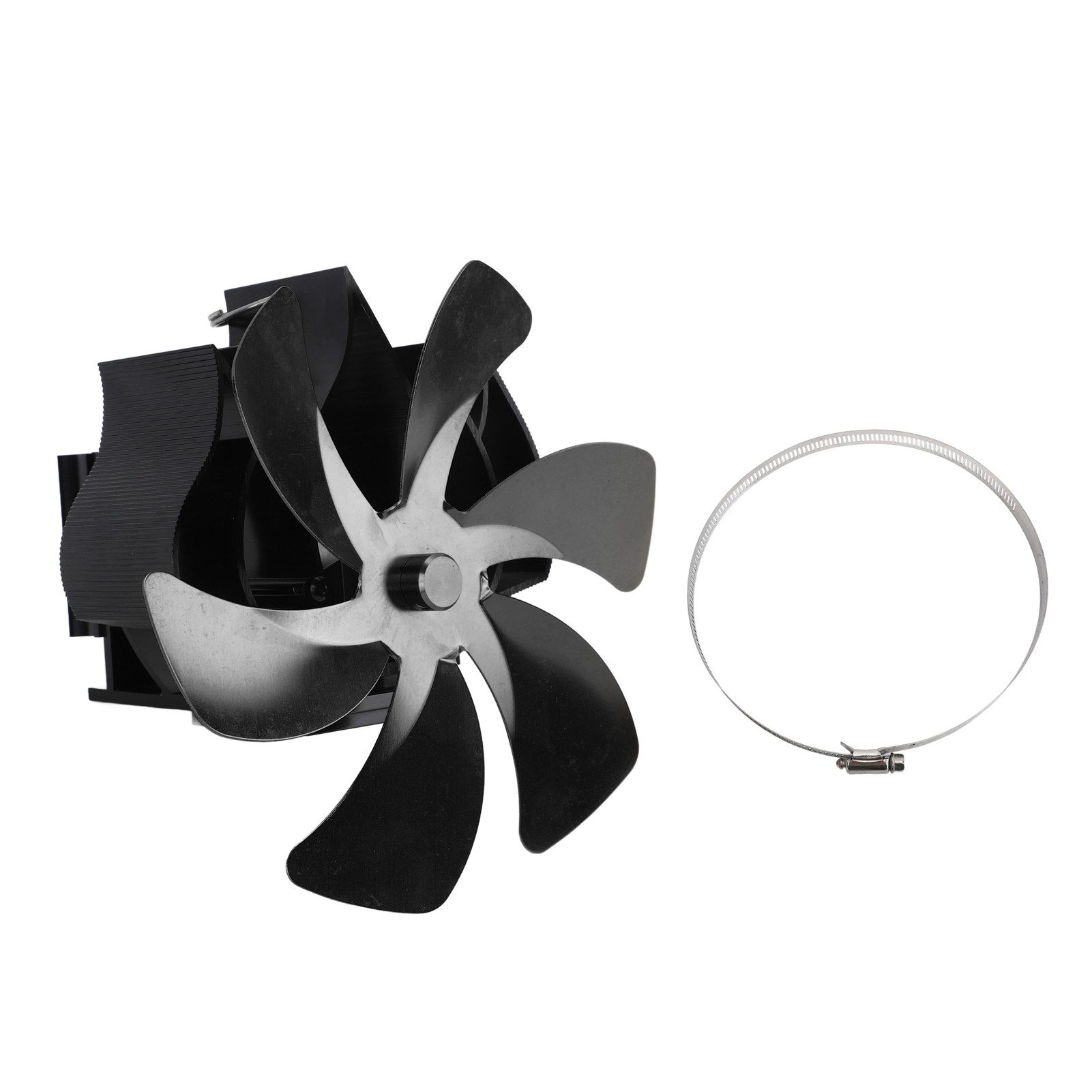 Wood Stove Fan Heat Powered 6 Blades Hanging Stove Fan Silent Flue Pipe Hanging Fireplace Fan Eco Friendly Wall Mount Black - Image 1