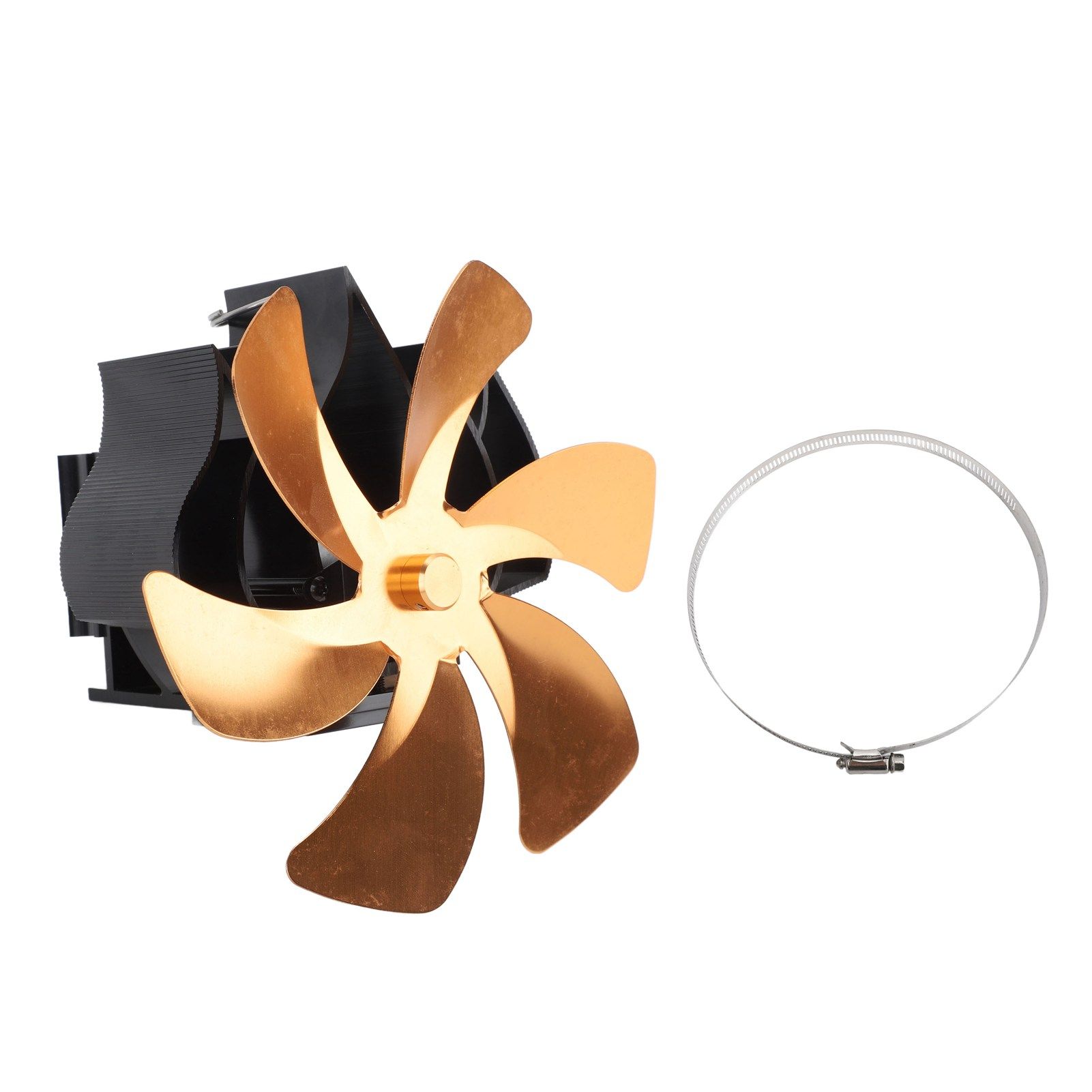 Wood Stove Fan Heat Powered 6 Blades Hanging Stove Fan Silent Flue Pipe Hanging Fireplace Fan Eco Friendly Wall Mount Gold - Image 1