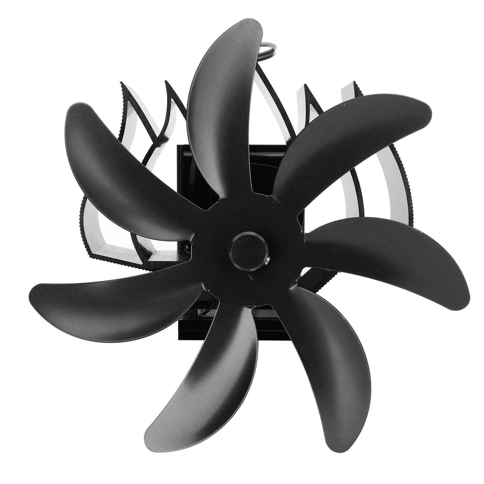 Wood Stove Fan 7 Blade Aluminum Alloy Low Noise Wall Hanging Heat Powered Stove Fan with Fixing Loop for Home Log Burning Stove Camping Black - Image 2