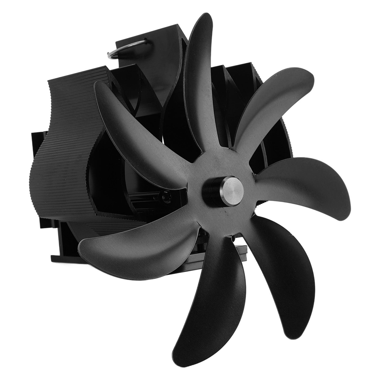 Wood Stove Fan 7 Blade Aluminum Alloy Low Noise Wall Hanging Heat Powered Stove Fan with Fixing Loop for Home Log Burning Stove Camping Black - Image 3