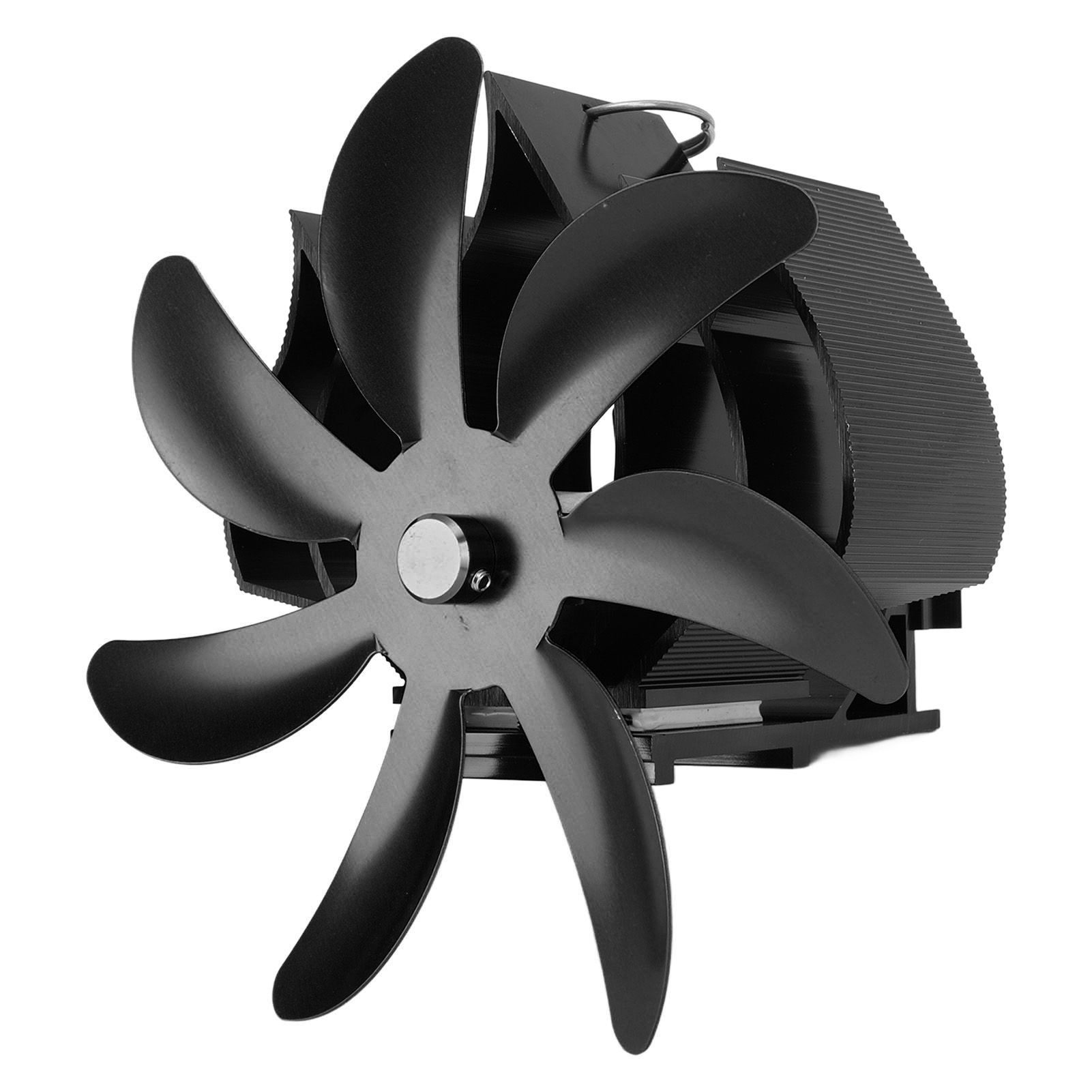 Wood Stove Fan 7 Blade Aluminum Alloy Low Noise Wall Hanging Heat Powered Stove Fan with Fixing Loop for Home Log Burning Stove Camping Black - Image 4