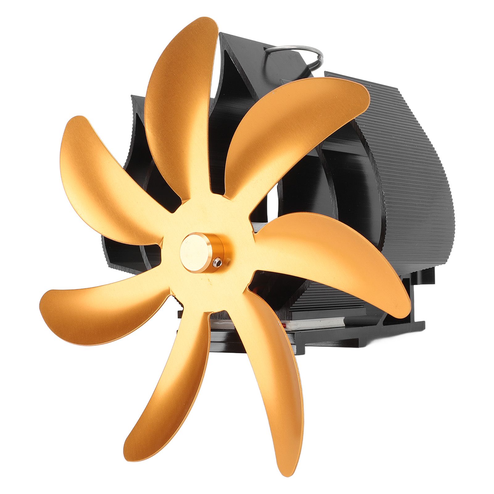 Wood Stove Fan 7 Blade Aluminum Alloy Low Noise Wall Hanging Heat Powered Stove Fan with Fixing Loop for Home Log Burning Stove Camping Gold - Image 2
