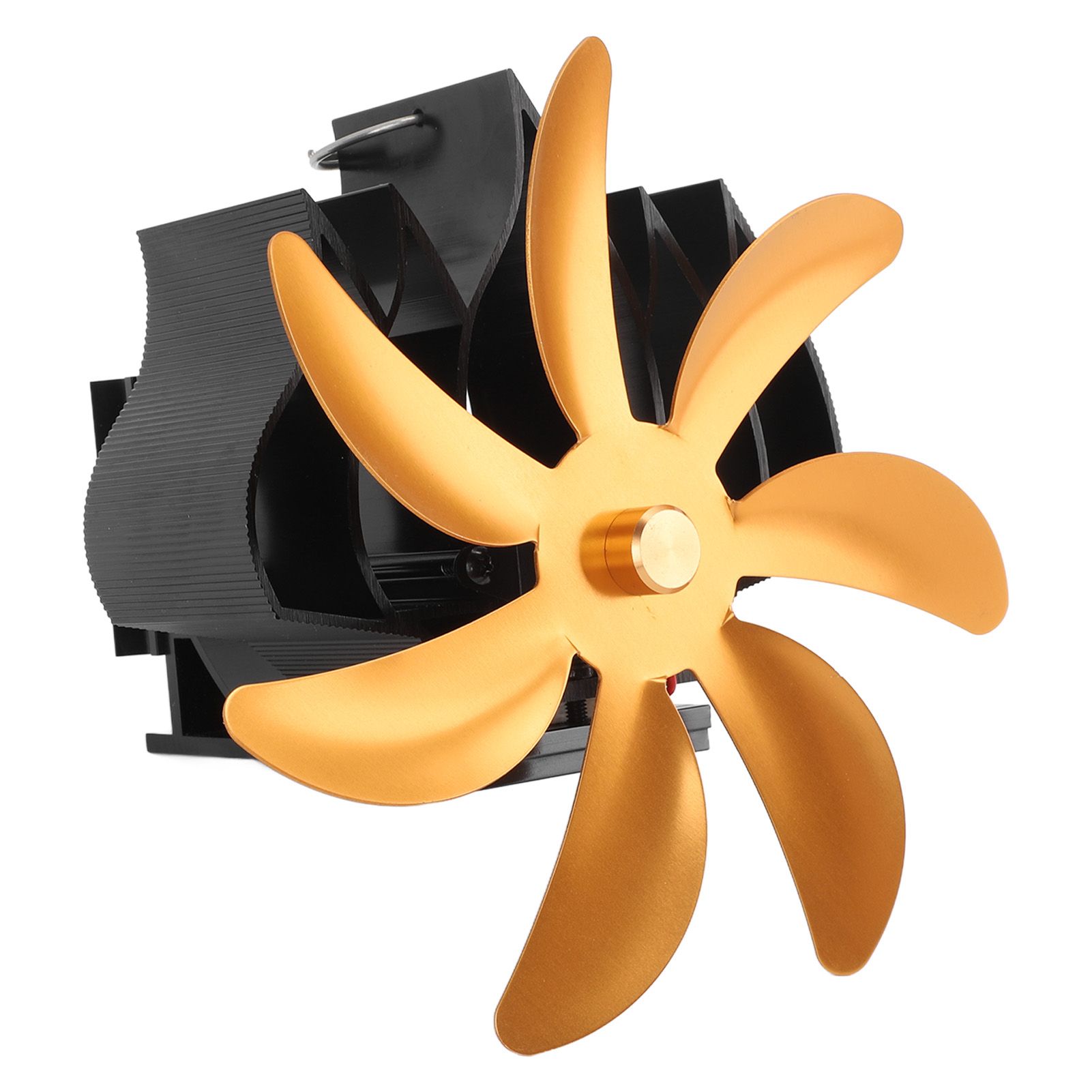 Wood Stove Fan 7 Blade Aluminum Alloy Low Noise Wall Hanging Heat Powered Stove Fan with Fixing Loop for Home Log Burning Stove Camping Gold - Image 3