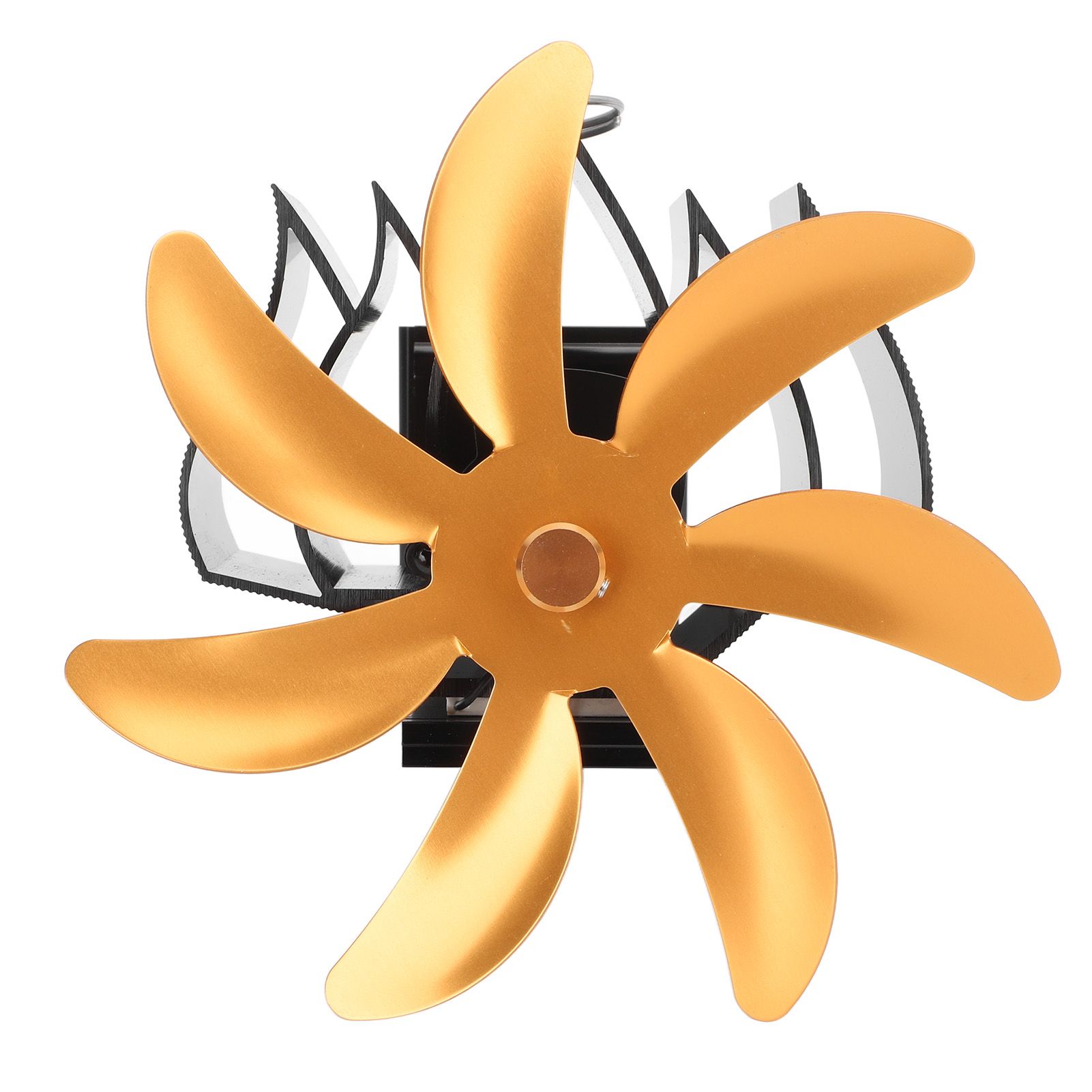 Wood Stove Fan 7 Blade Aluminum Alloy Low Noise Wall Hanging Heat Powered Stove Fan with Fixing Loop for Home Log Burning Stove Camping Gold - Image 4