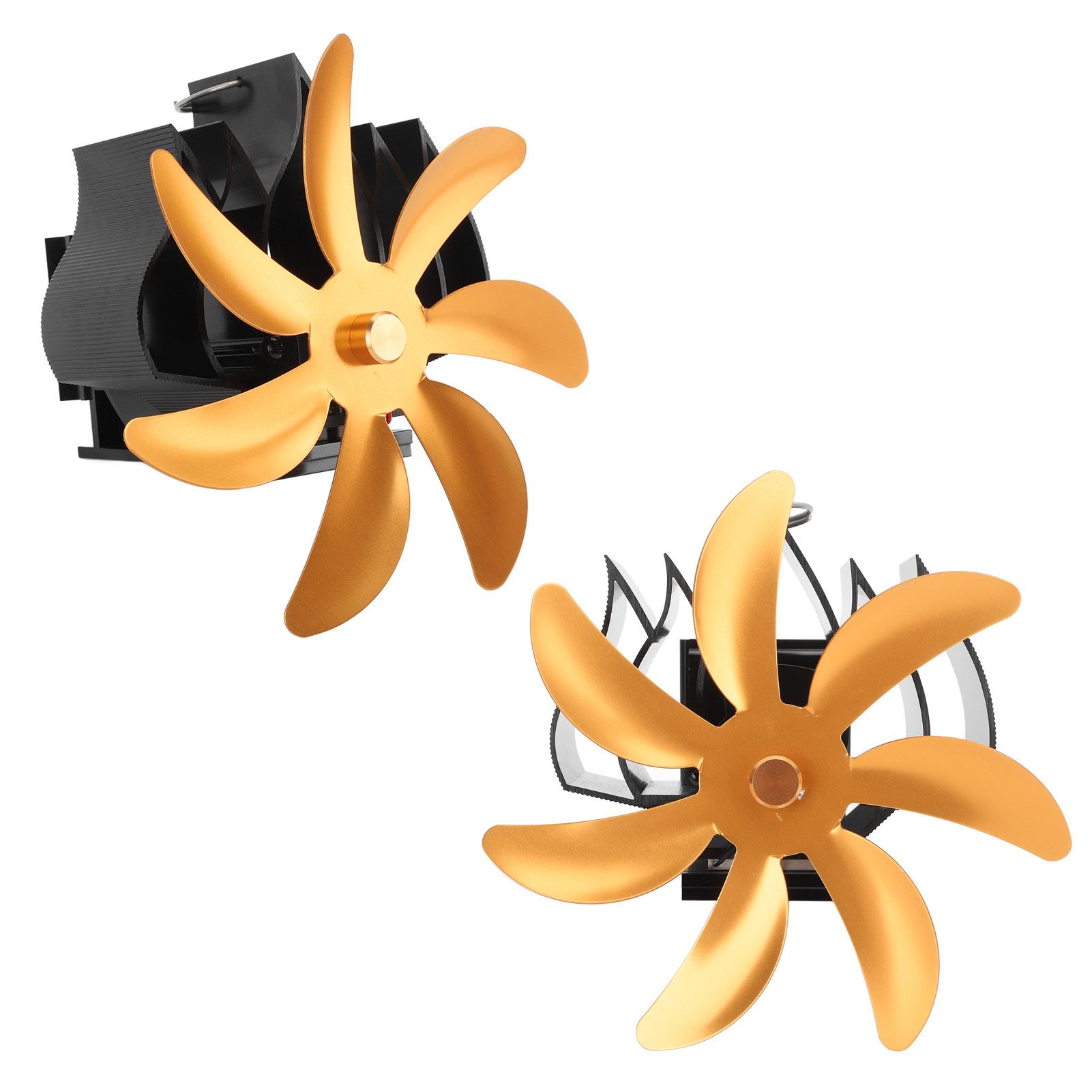Wood Stove Fan 7 Blade Aluminum Alloy Low Noise Wall Hanging Heat Powered Stove Fan with Fixing Loop for Home Log Burning Stove Camping Gold - Image 5